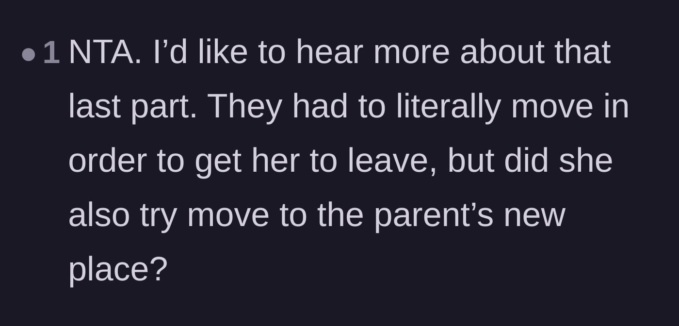 Comment thread 4 - A reader asking for more tea on whether the sister tried to follow the parents to their new home.