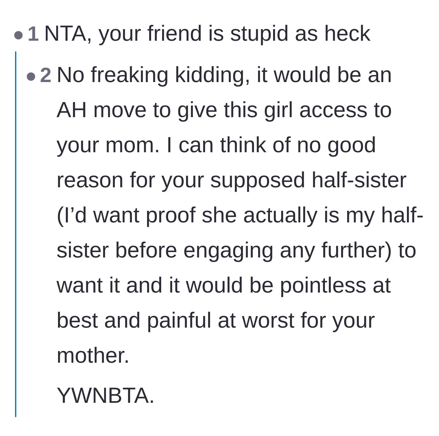 Comment thread 3 - Calling out the best friend's terrible advice and lack of empathy