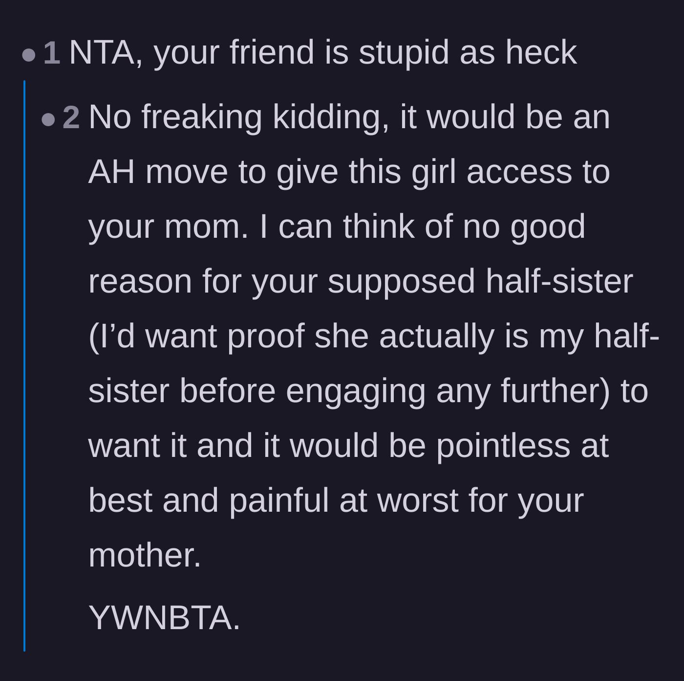 Comment thread 3 - Calling out the best friend's terrible advice and lack of empathy