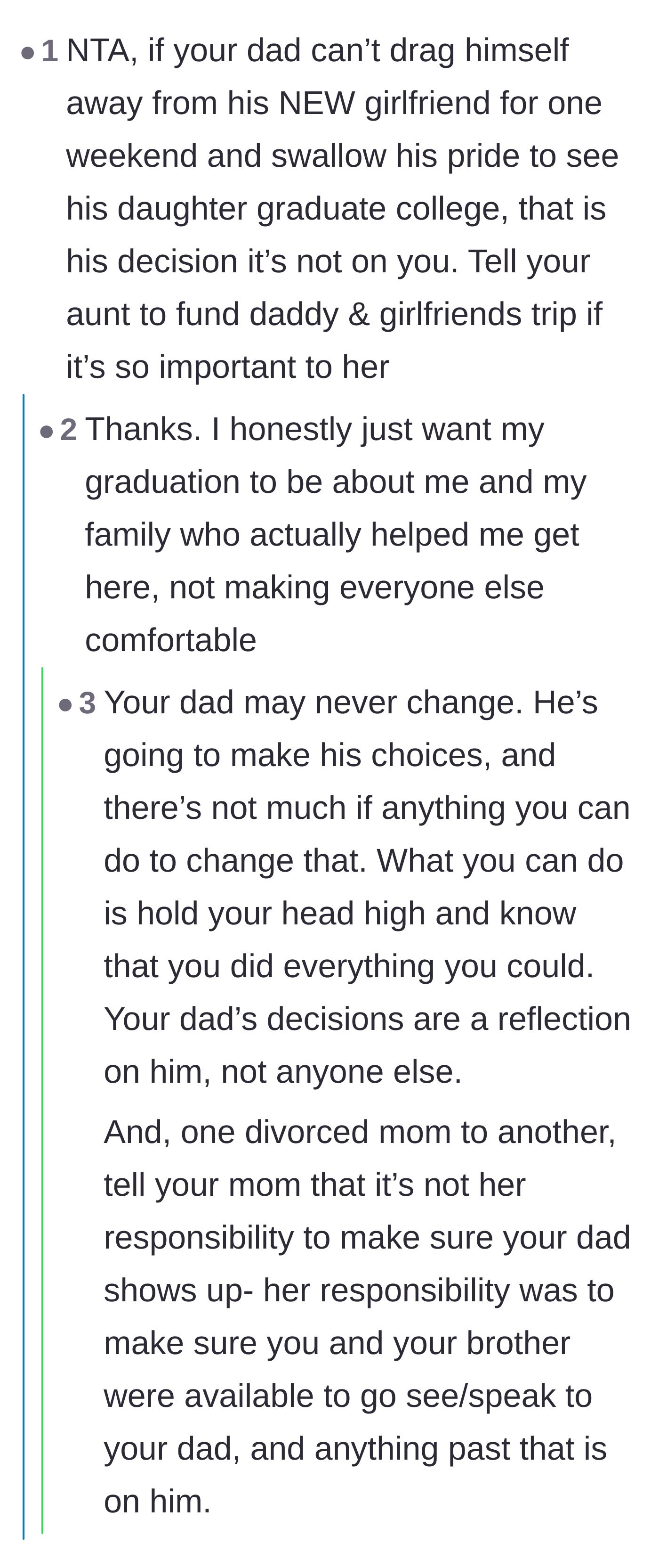 Comment thread 5 - A user tells the daughter to make the complaining aunt pay for the trip, and the original poster responds in agreement.