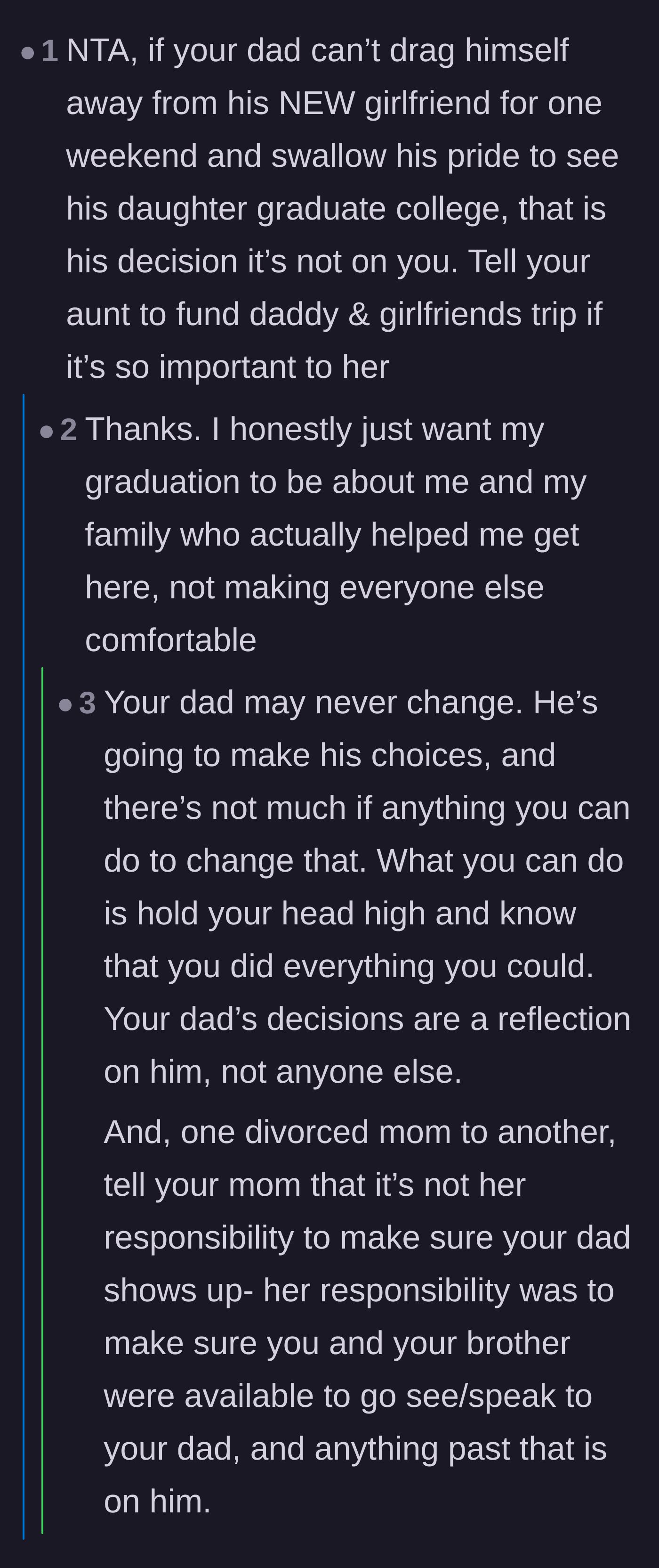 Comment thread 5 - A user tells the daughter to make the complaining aunt pay for the trip, and the original poster responds in agreement.