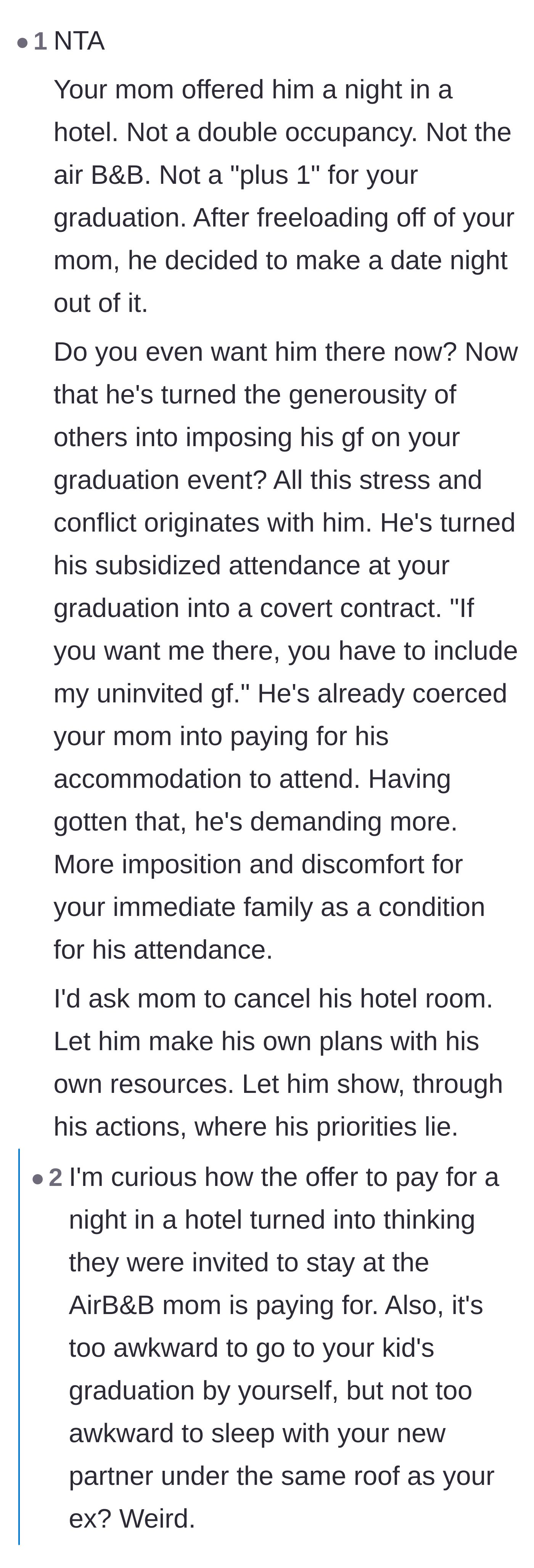 Comment thread 6 - Discussion on the staggering entitlement of the father trying to bring his girlfriend to sleep in an Airbnb paid for by his ex-wife.