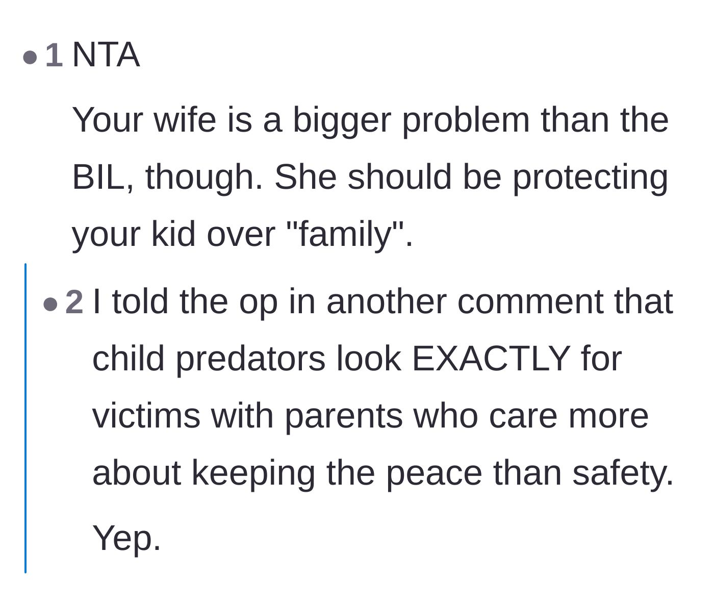Comment thread 5 - A comment arguing that the wife is actually a much bigger problem than the brother-in-law.