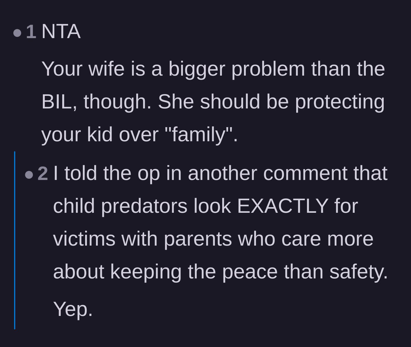Comment thread 5 - A comment arguing that the wife is actually a much bigger problem than the brother-in-law.