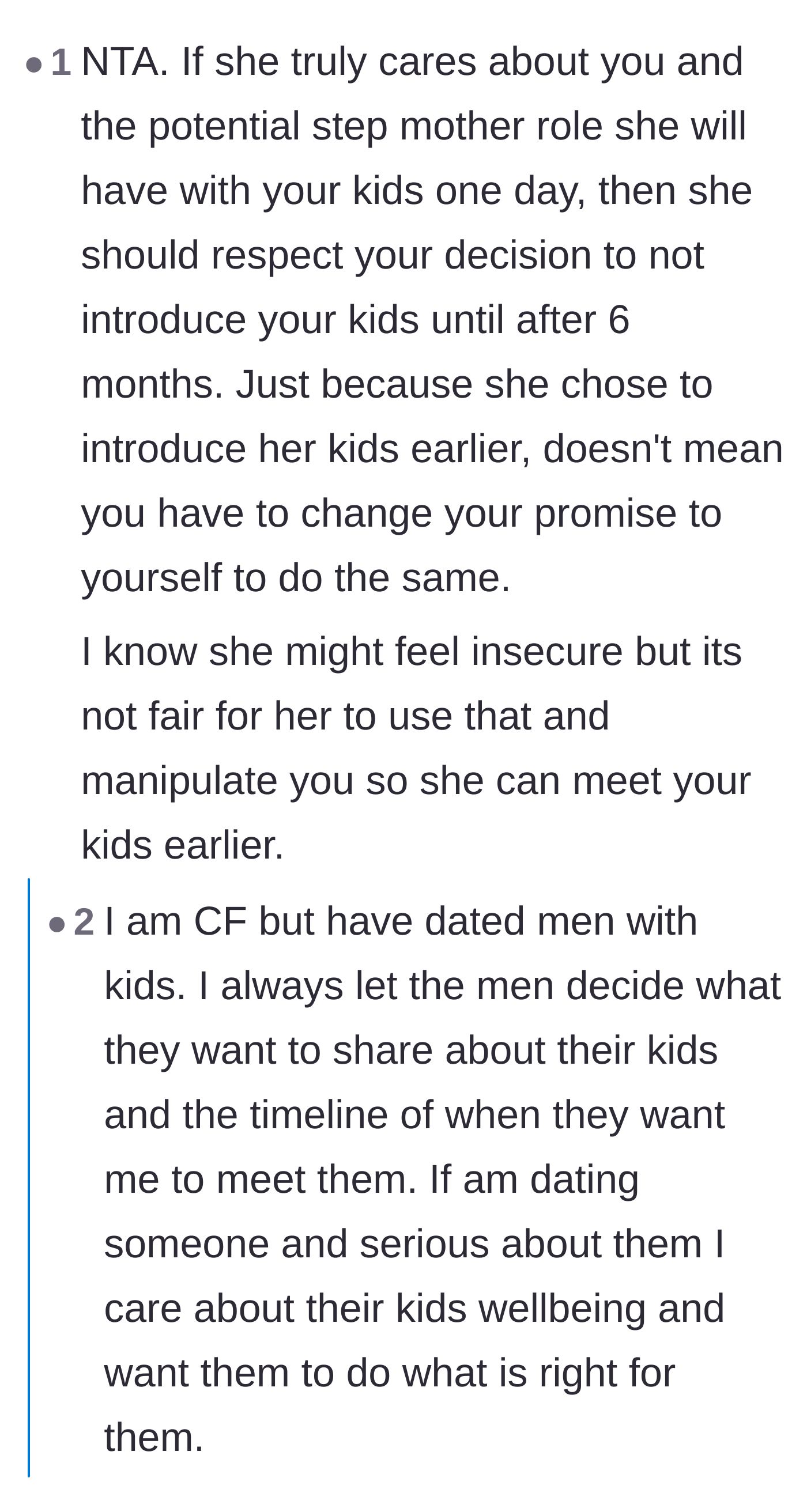 Comment thread 3 - Commenters, including those without kids, agreeing that a supportive partner should always respect a parent's boundaries.