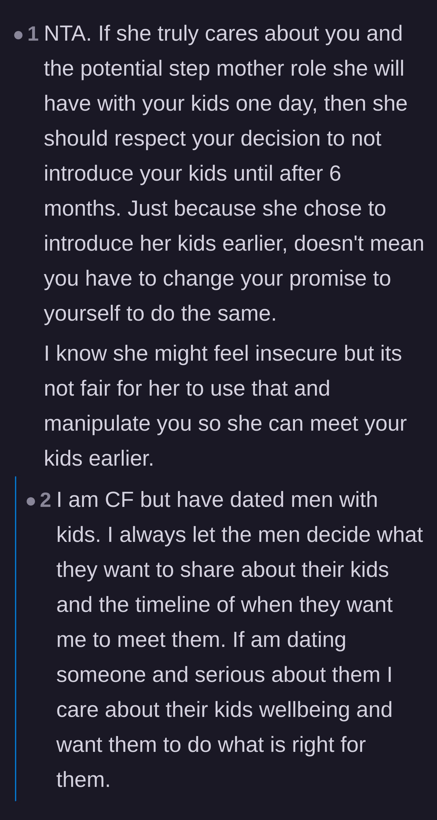 Comment thread 3 - Commenters, including those without kids, agreeing that a supportive partner should always respect a parent's boundaries.