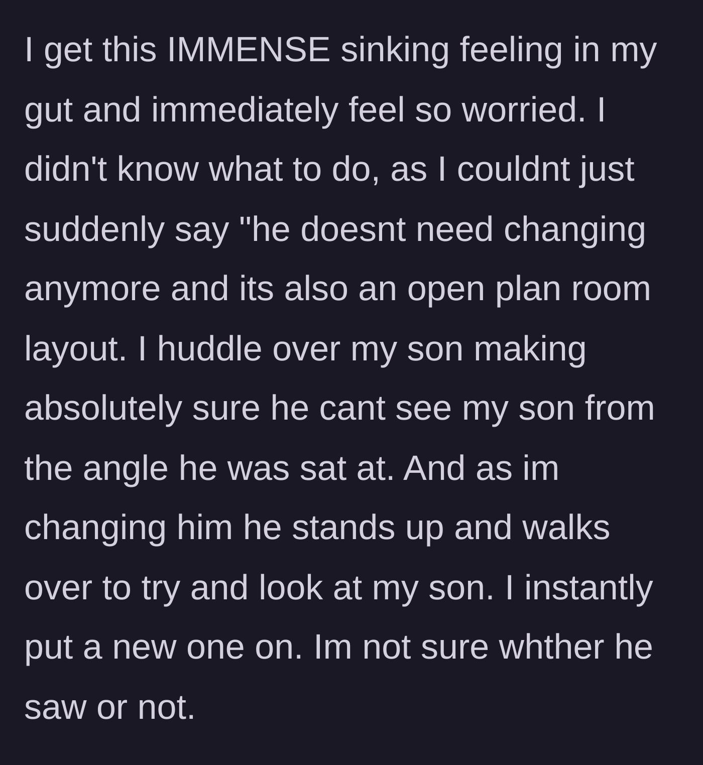 Story part 4 - Father physically shielding his newborn son during the diaper change while the friend approaches.
