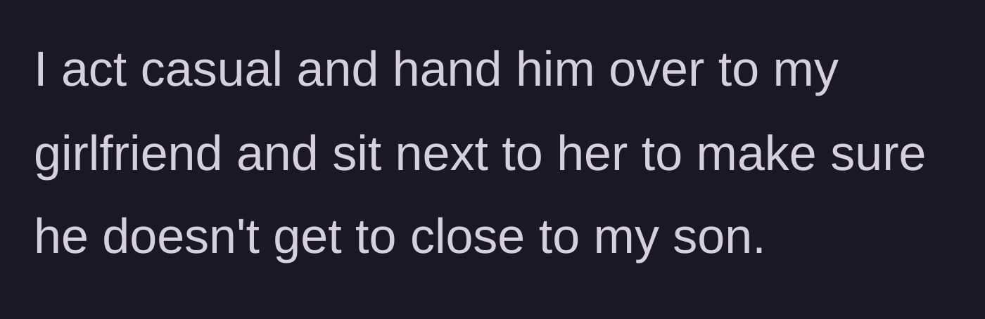 Story part 5 - Father handing the baby back to the mother and sitting guard to keep the friend away.