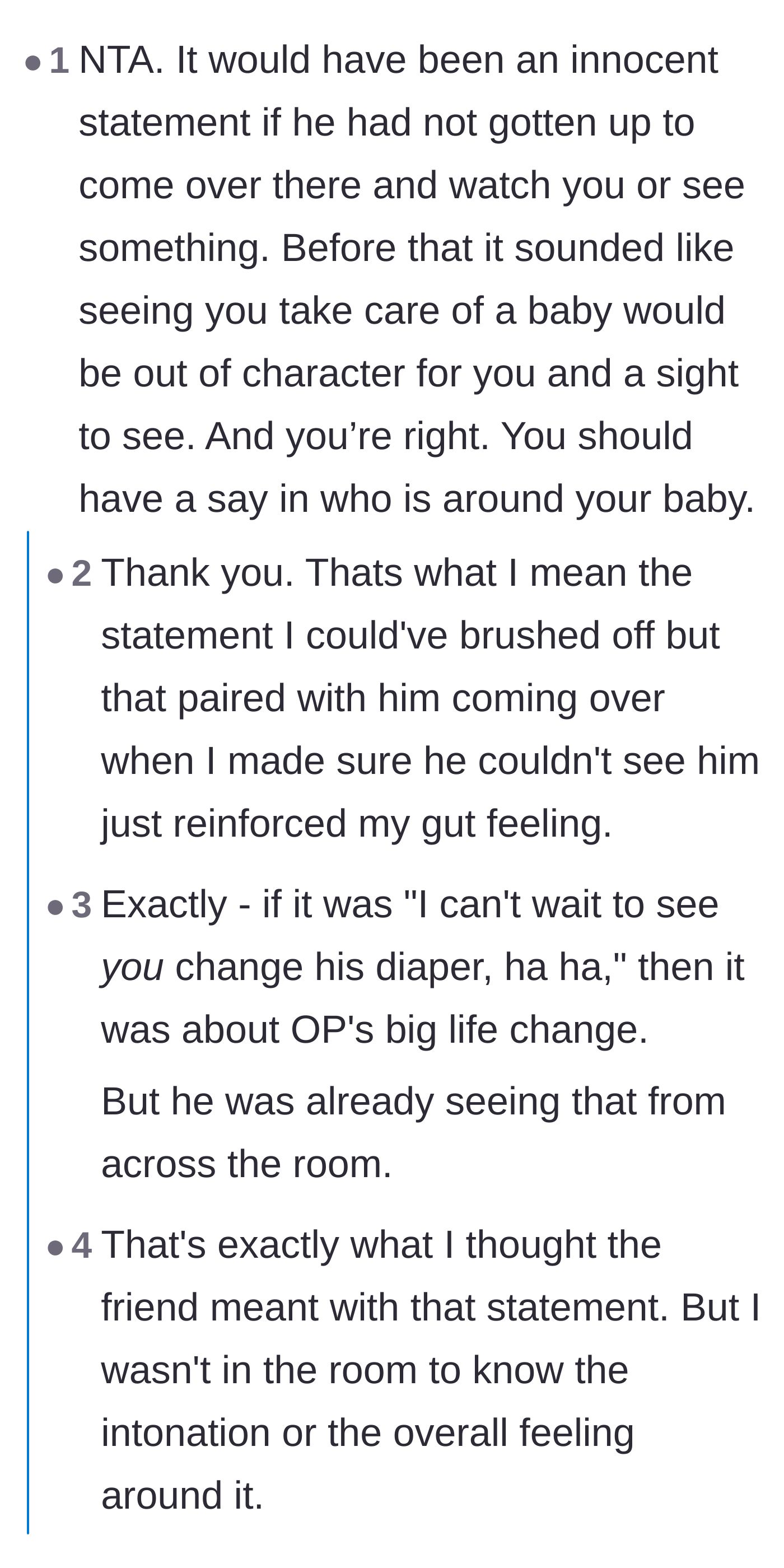 Comment thread 3 - A breakdown of the friend's physical actions and an explanation of how subtle grooming behaviors begin.