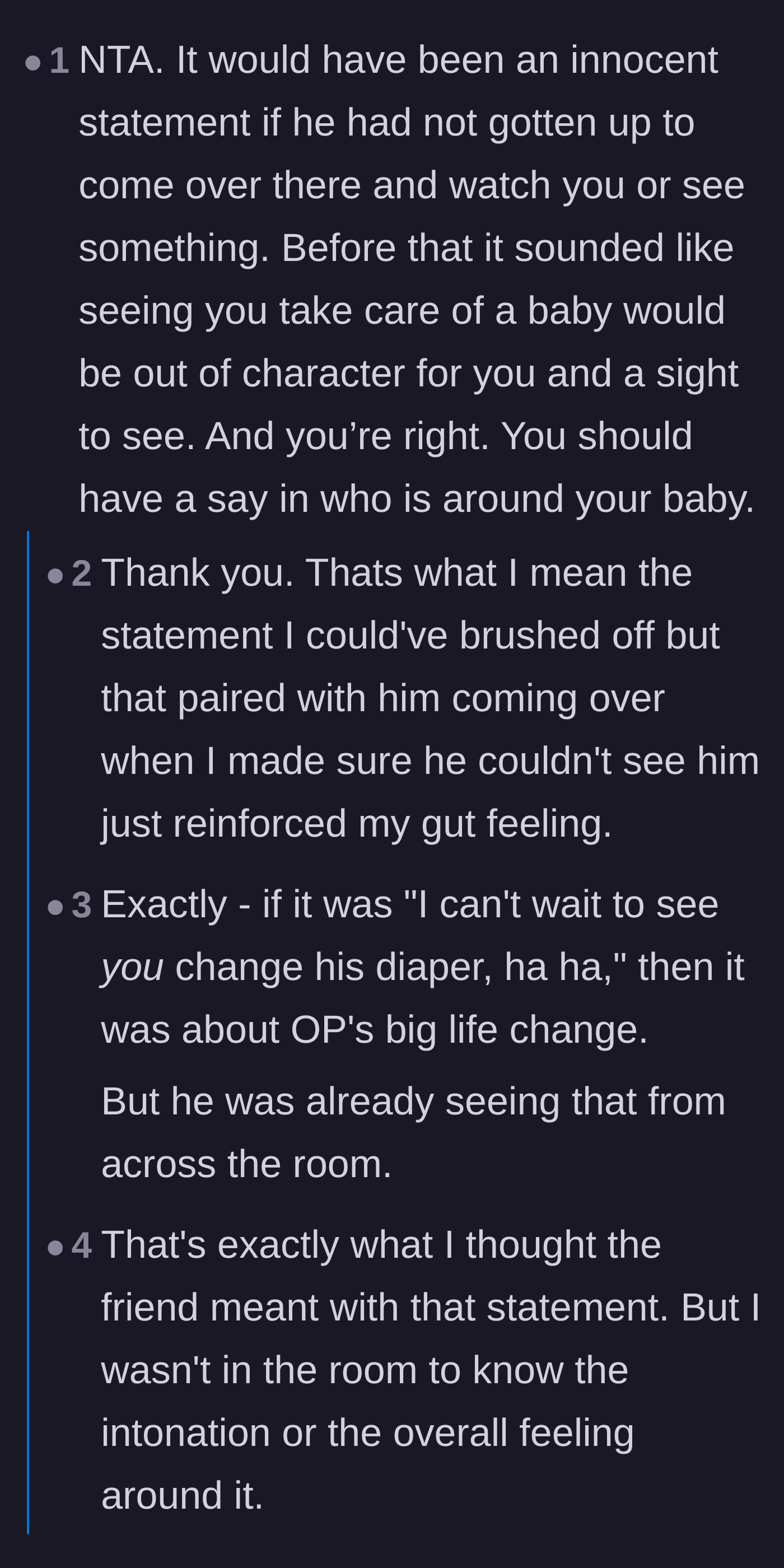 Comment thread 3 - A breakdown of the friend's physical actions and an explanation of how subtle grooming behaviors begin.