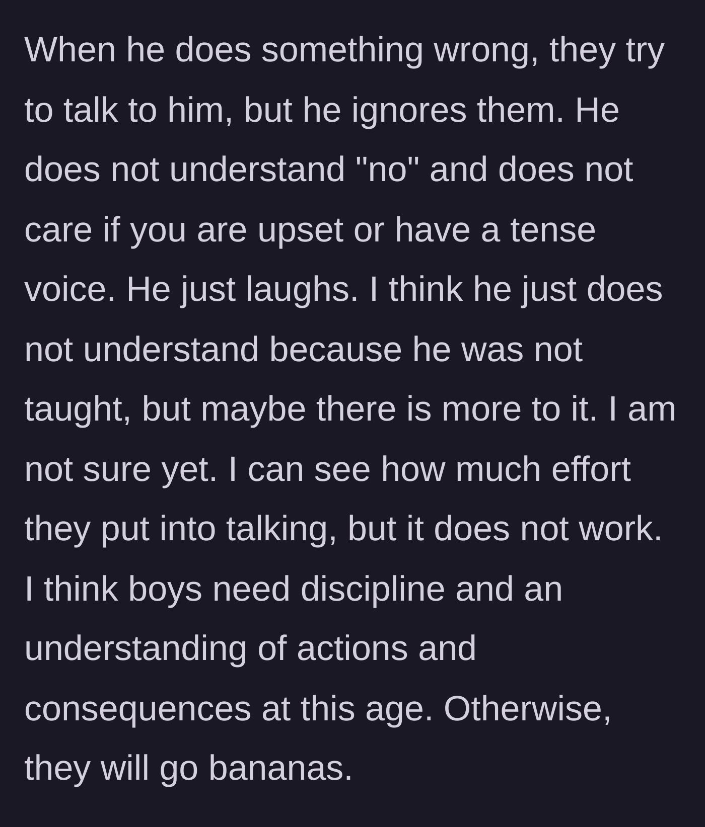 Story part 2 - The toddler laughs off his parents' ineffective attempts at talking to him.