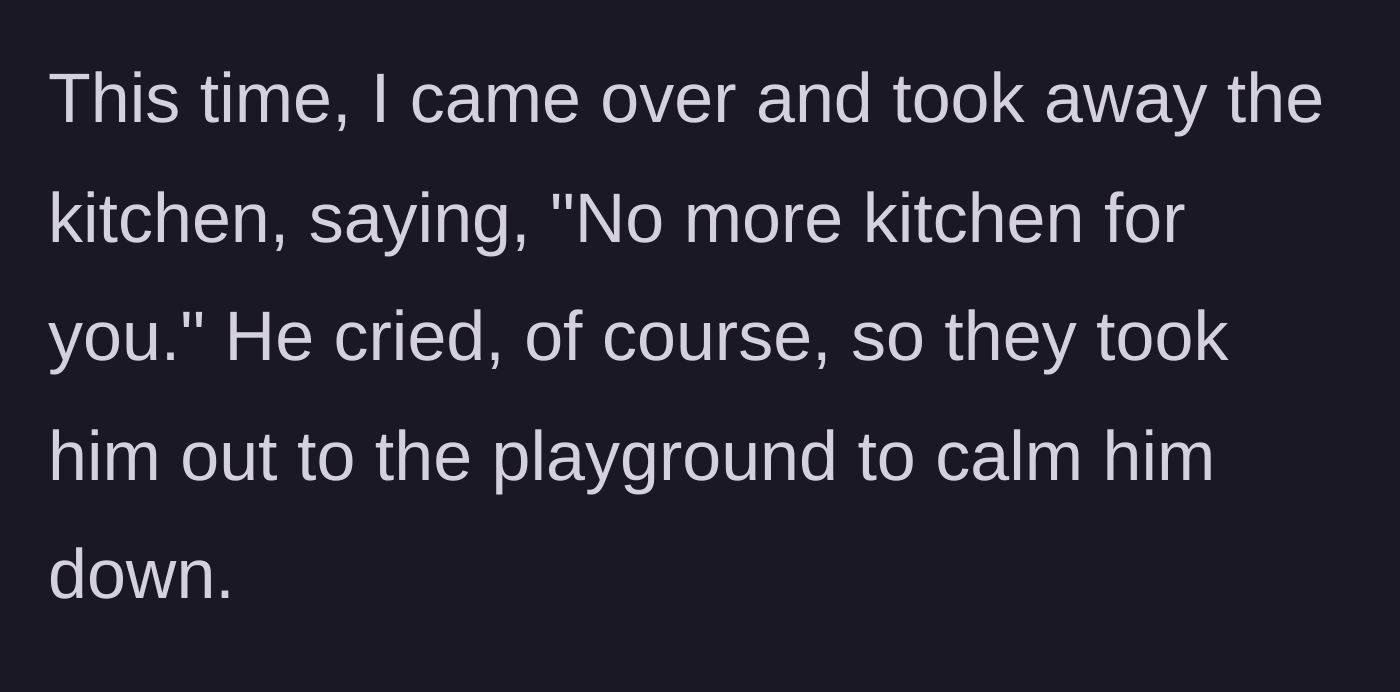 Story part 6 - The father steps in, takes the toy away, and the in-laws take the crying toddler outside.