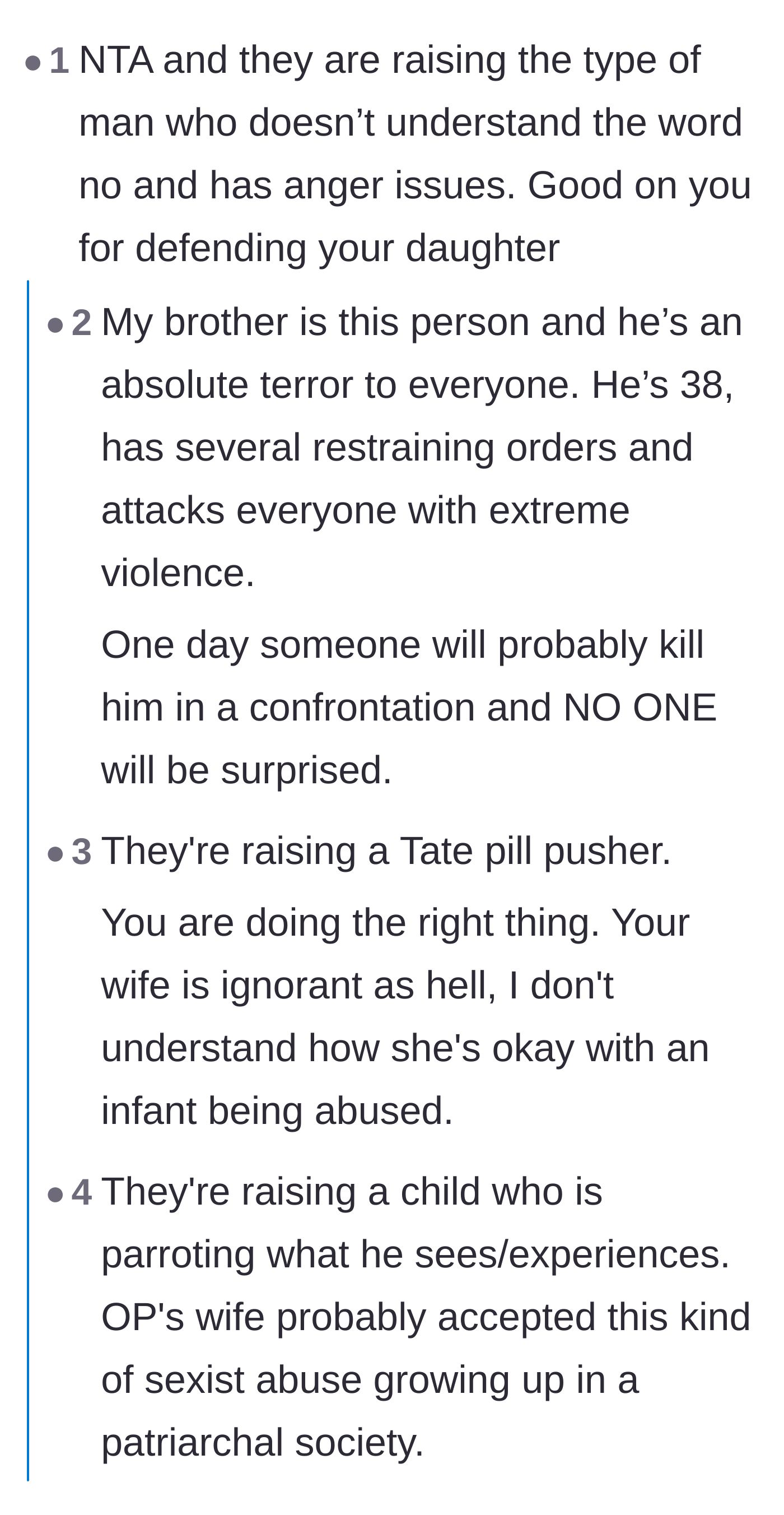 Comment thread 1 - Readers sharing grim predictions about what happens to violent boys who never face consequences.