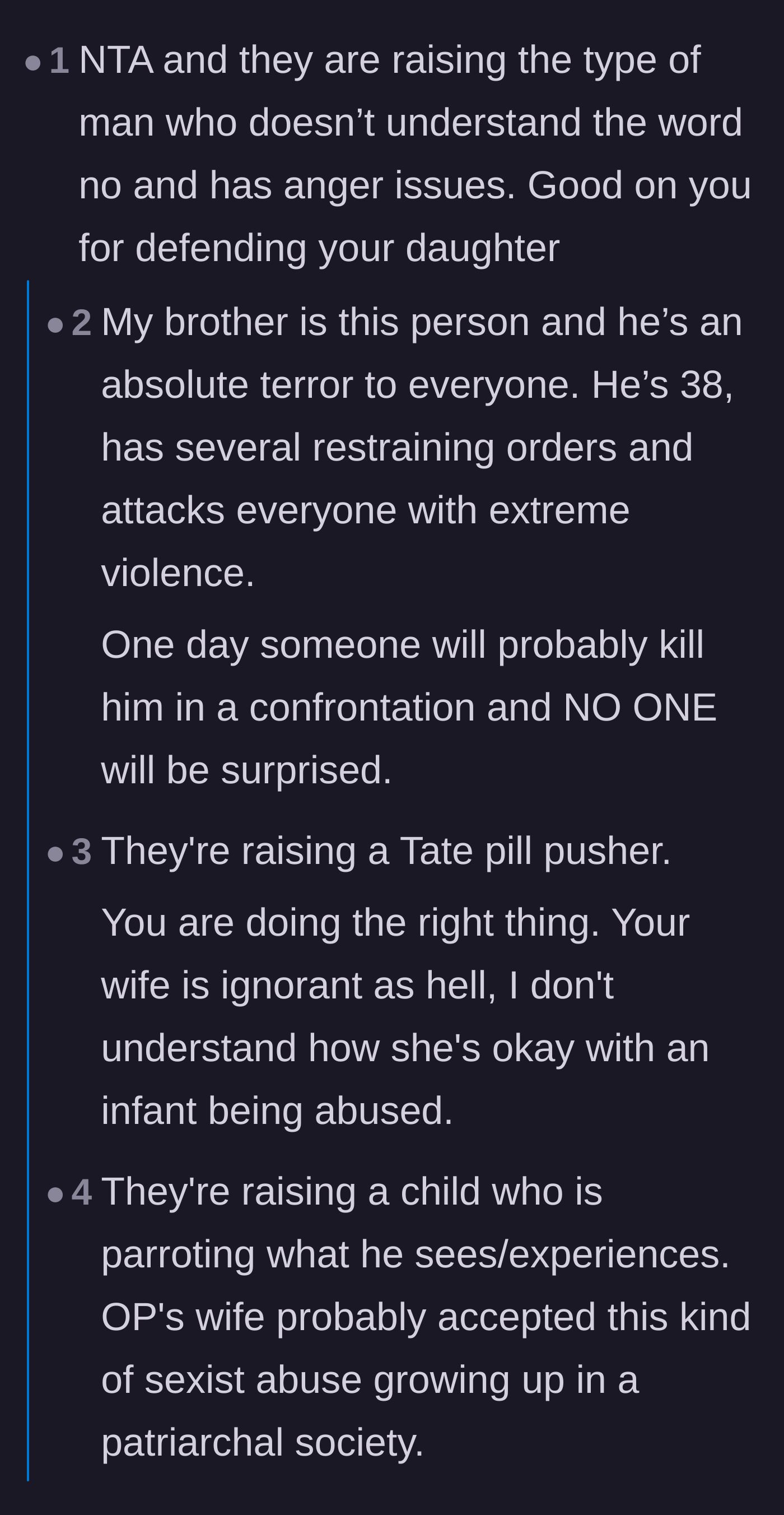 Comment thread 1 - Readers sharing grim predictions about what happens to violent boys who never face consequences.