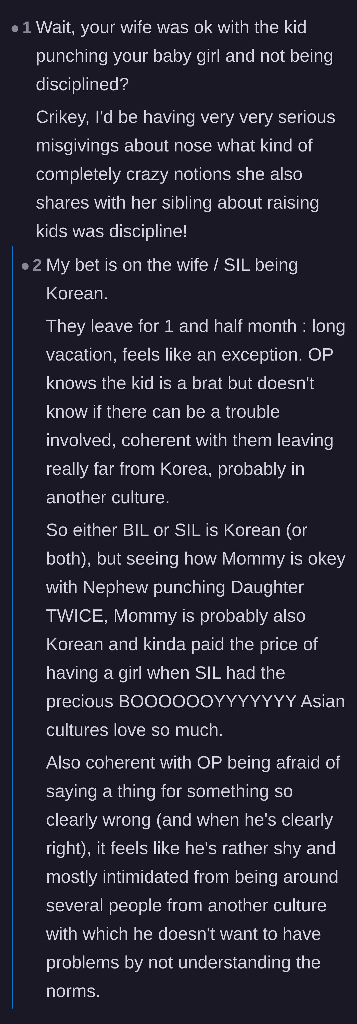 Comment thread 6 - Analysis of the 'precious boy' dynamic in some cultures where male children are allowed to misbehave.