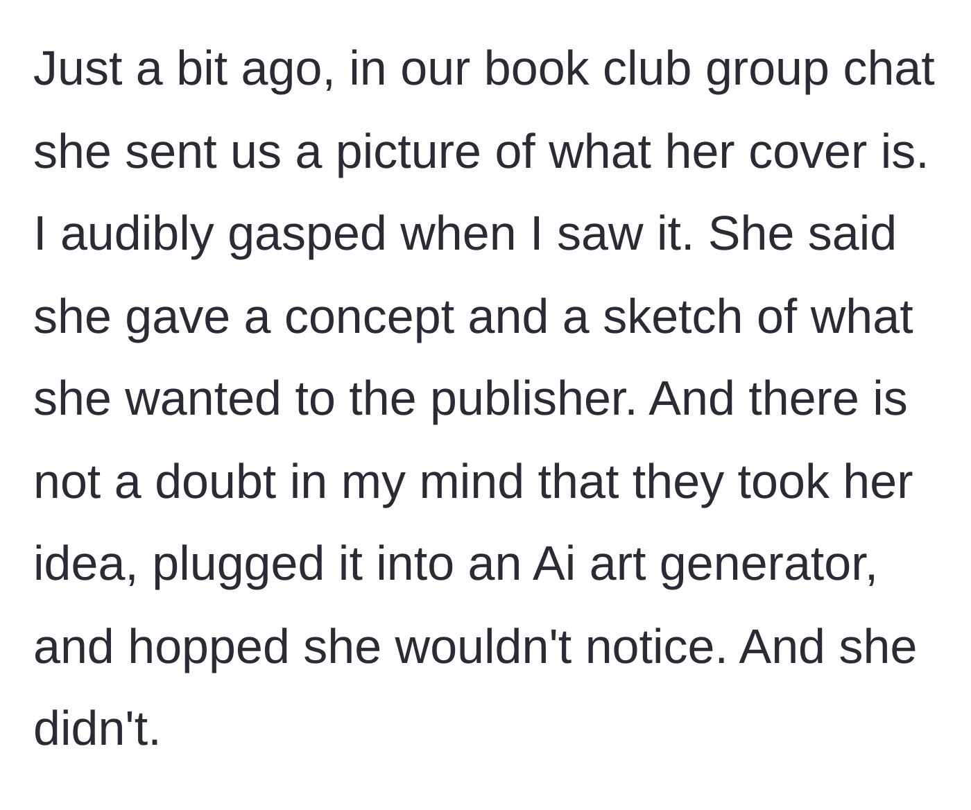 Story part 2 - A group chat where a suspiciously artificial book cover is shared