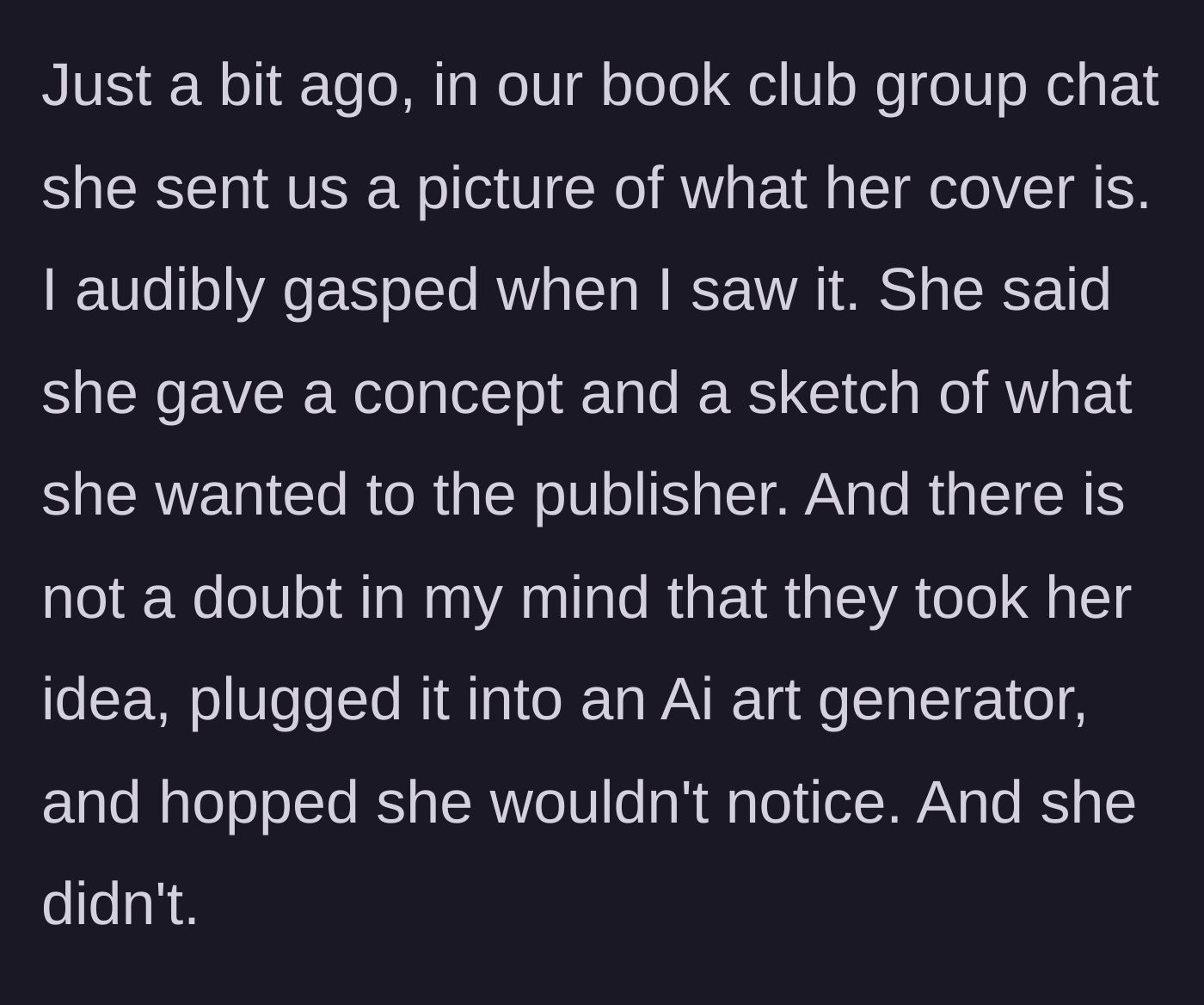 Story part 2 - A group chat where a suspiciously artificial book cover is shared