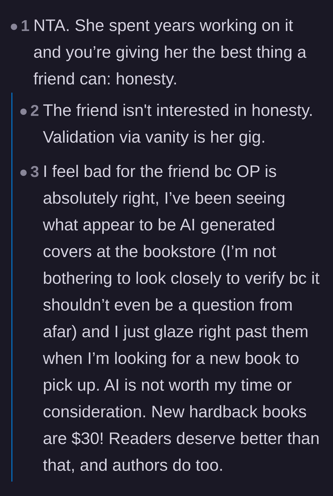 Comment thread 2 - A discussion on the high cost of books and why readers refuse to spend thirty dollars on artificially generated content.