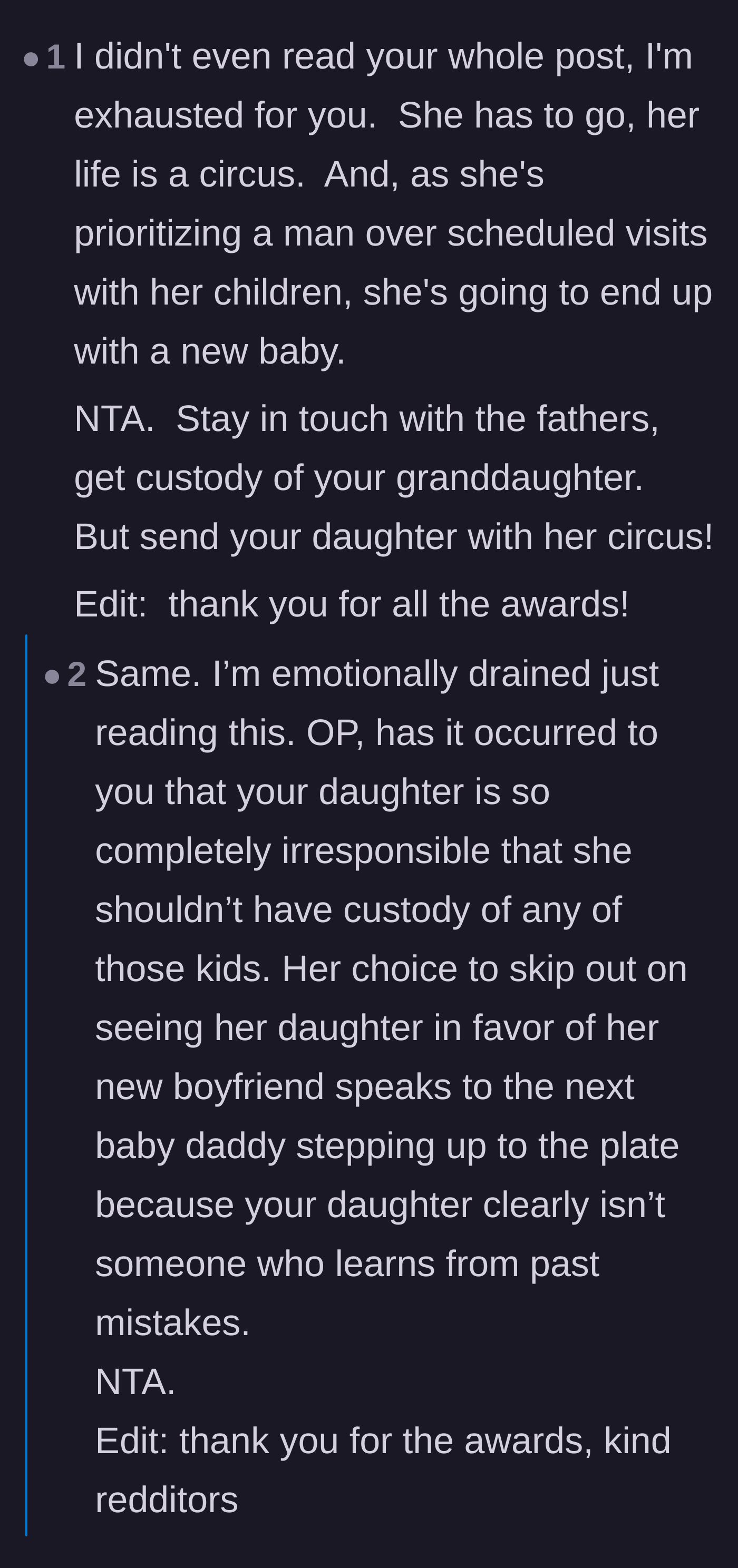 Readers debating the daughter's irresponsible choices and agreeing that the grandparents should prioritize gaining custody of the granddaughter.