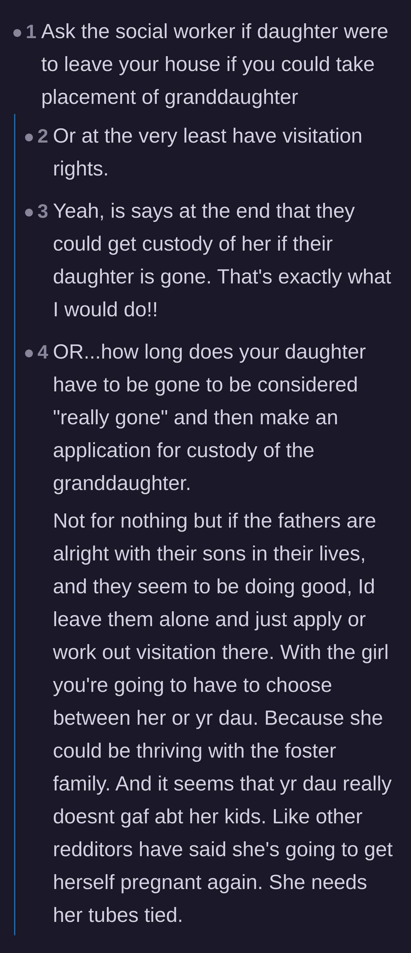 Commenters strategizing on how the grandparents can legally secure custody of the toddler once the daughter is evicted.