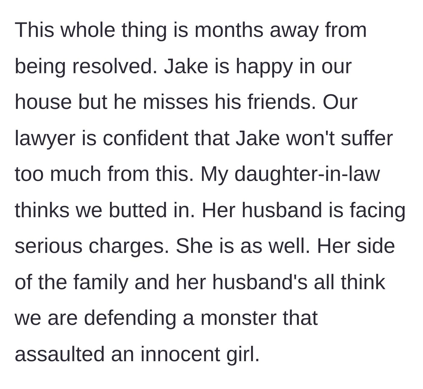 Story part 5 - With the legal case ongoing, Jake's mother accuses the grandparents of inappropriately interfering while her own family calls Jake a monster.