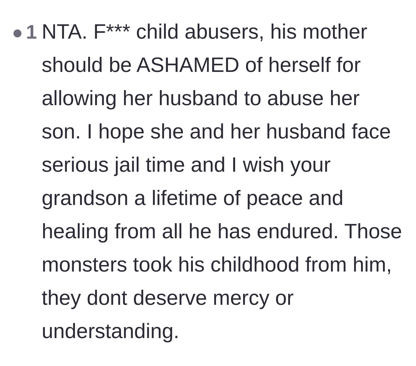 Comment thread 1 - Demanding severe legal consequences for the mother and stepfather's neglect and abuse