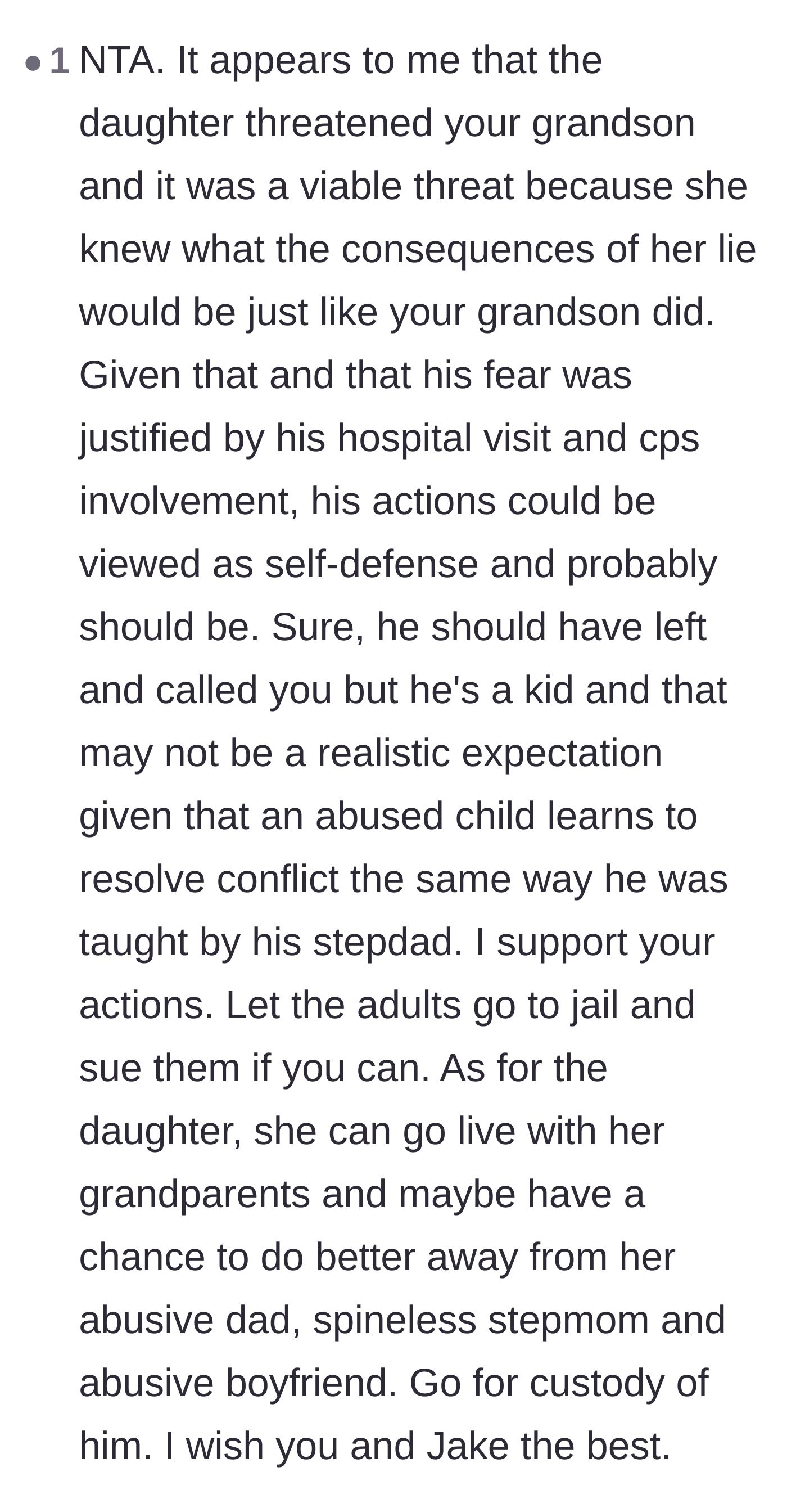 Comment thread 5 - Framing the grandson's violent reaction as a desperate act of self-defense against an imminent threat