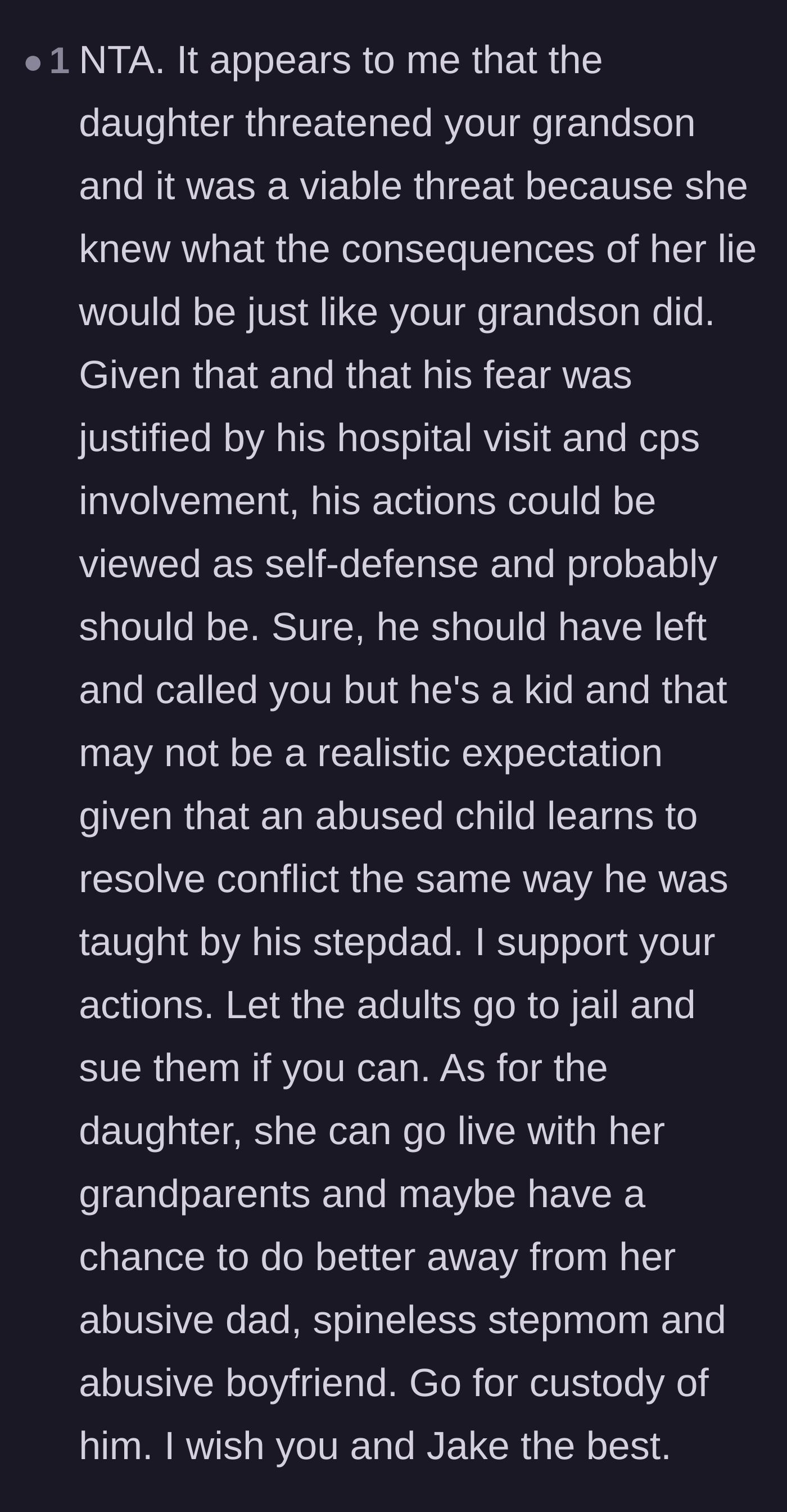 Comment thread 5 - Framing the grandson's violent reaction as a desperate act of self-defense against an imminent threat
