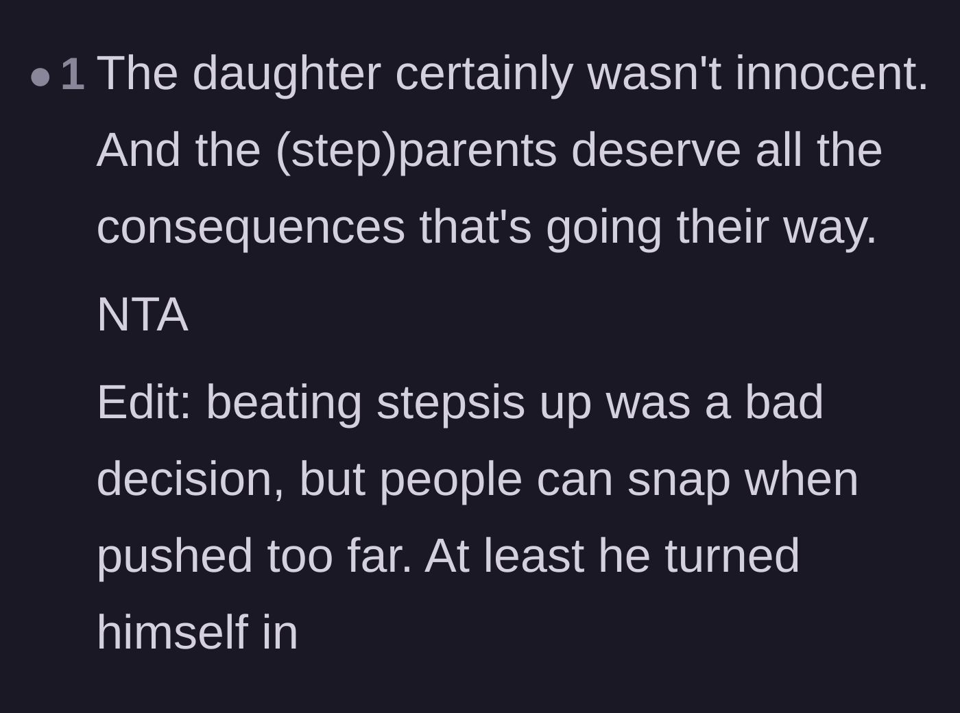 Comment thread 6 - Acknowledging the grandson's poor choice while placing the ultimate blame on the parents who pushed him there