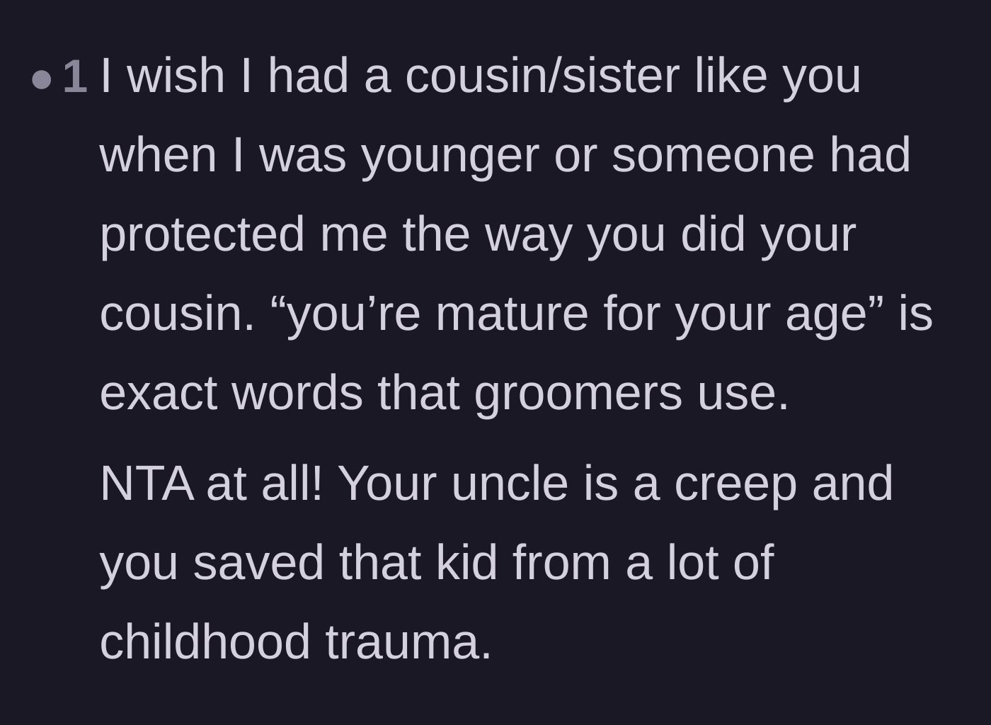 Comment thread 6 - A survivor wishing they had a protector like the 21-year-old growing up.