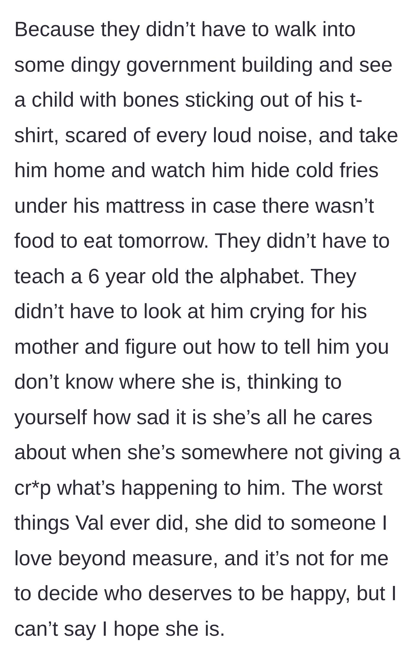 Story part 6 - A heartbreaking flashback describing the severely neglected and malnourished six-year-old boy hoarding food.