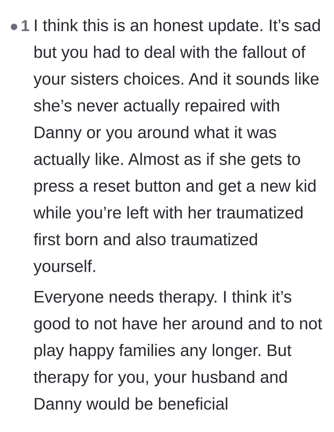 Comment thread 2 - Commenters validate the main character's feelings and emphasize the importance of therapy for the traumatized child.