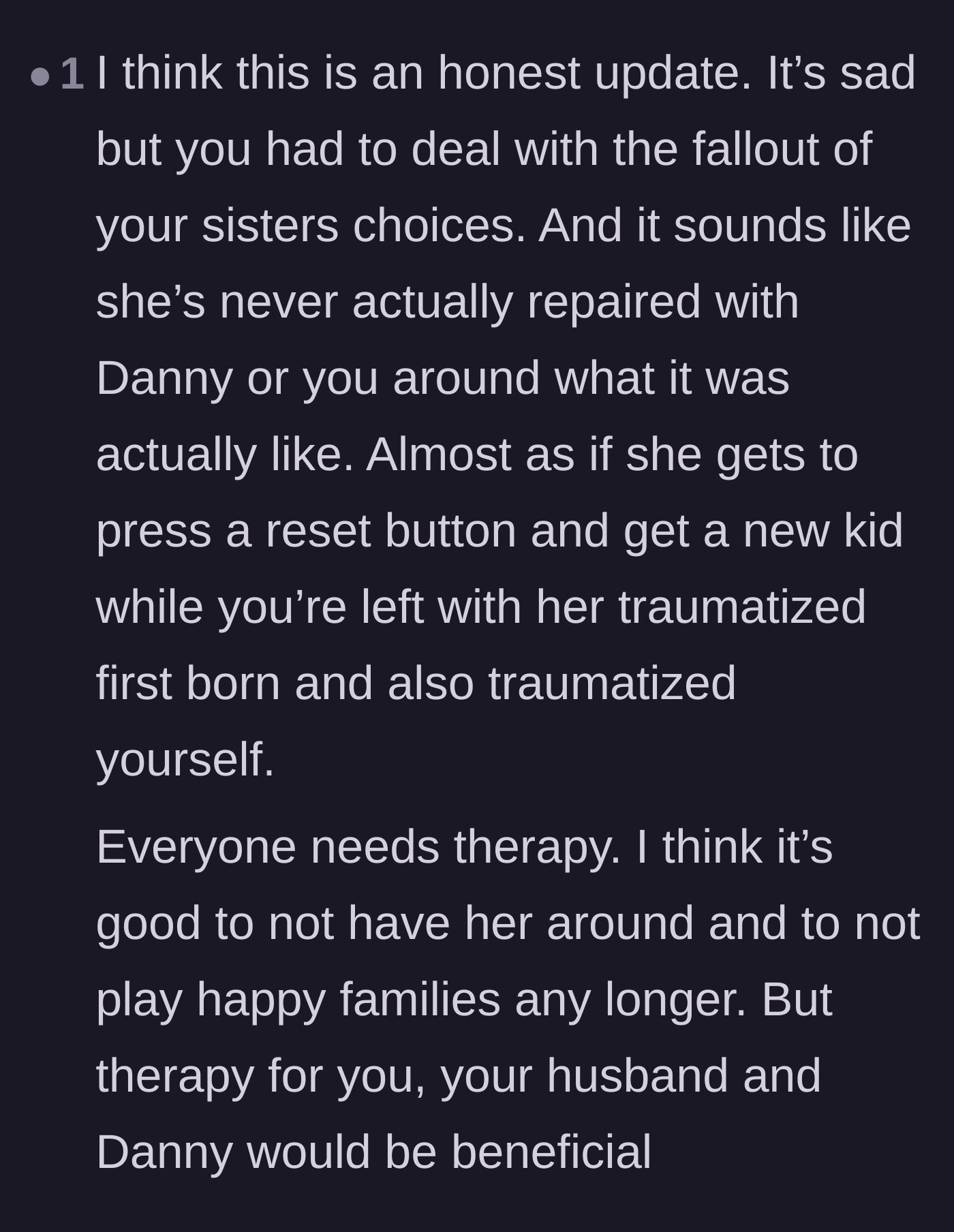 Comment thread 2 - Commenters validate the main character's feelings and emphasize the importance of therapy for the traumatized child.