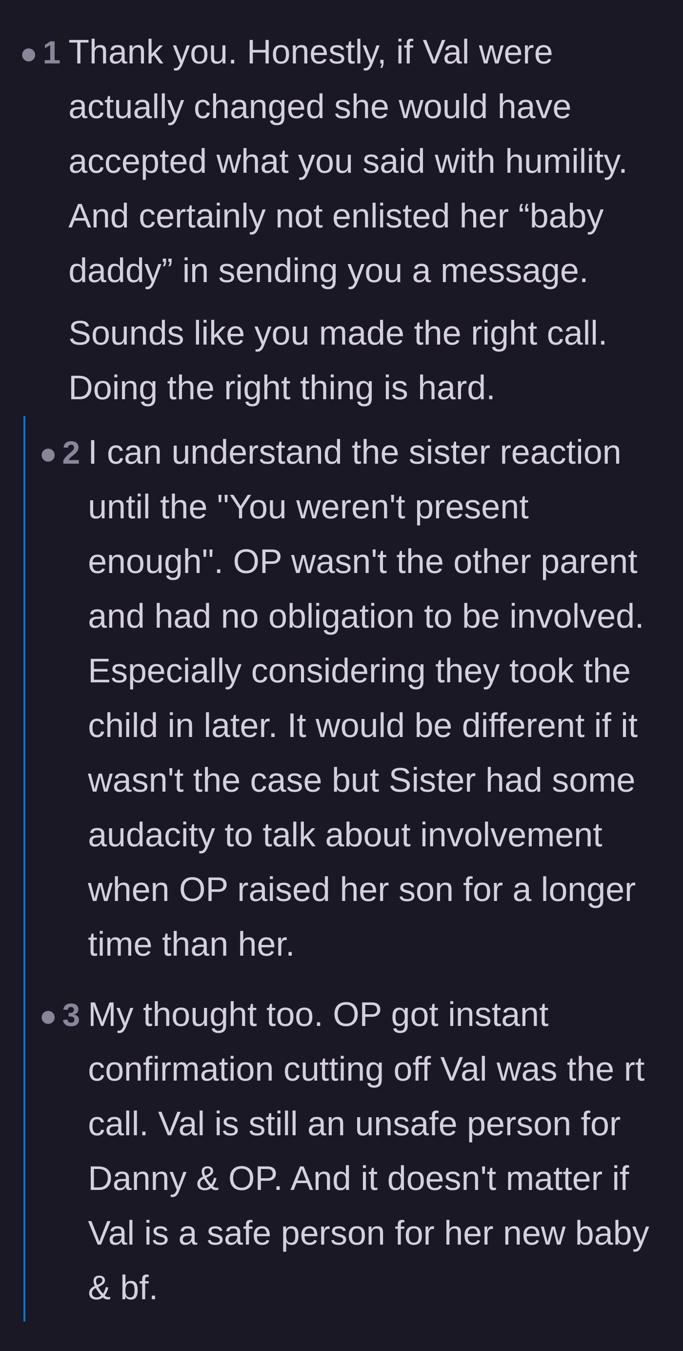 Comment thread 4 - Readers point out that the sister lashing out and sending flying monkeys proves she hasn't truly changed.