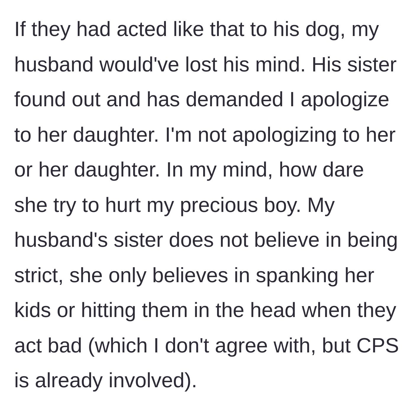 Story part 5 - The sister-in-law demands an apology for her daughter being yelled at, while the homeowner exposes her husband's glaring double standard regarding his own dog.