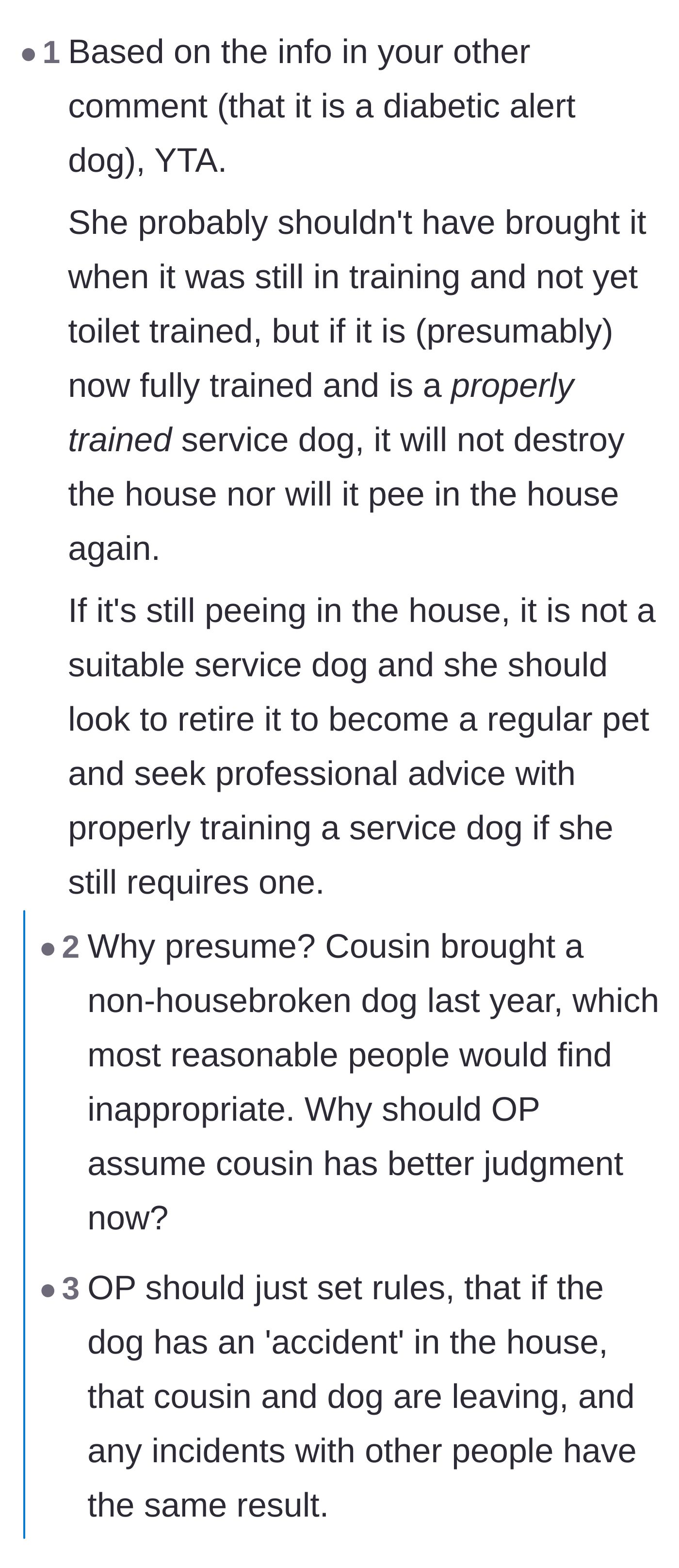 Comment thread 2 - Commenters arguing that an unhousebroken dog should not be given the benefit of the doubt a year later.