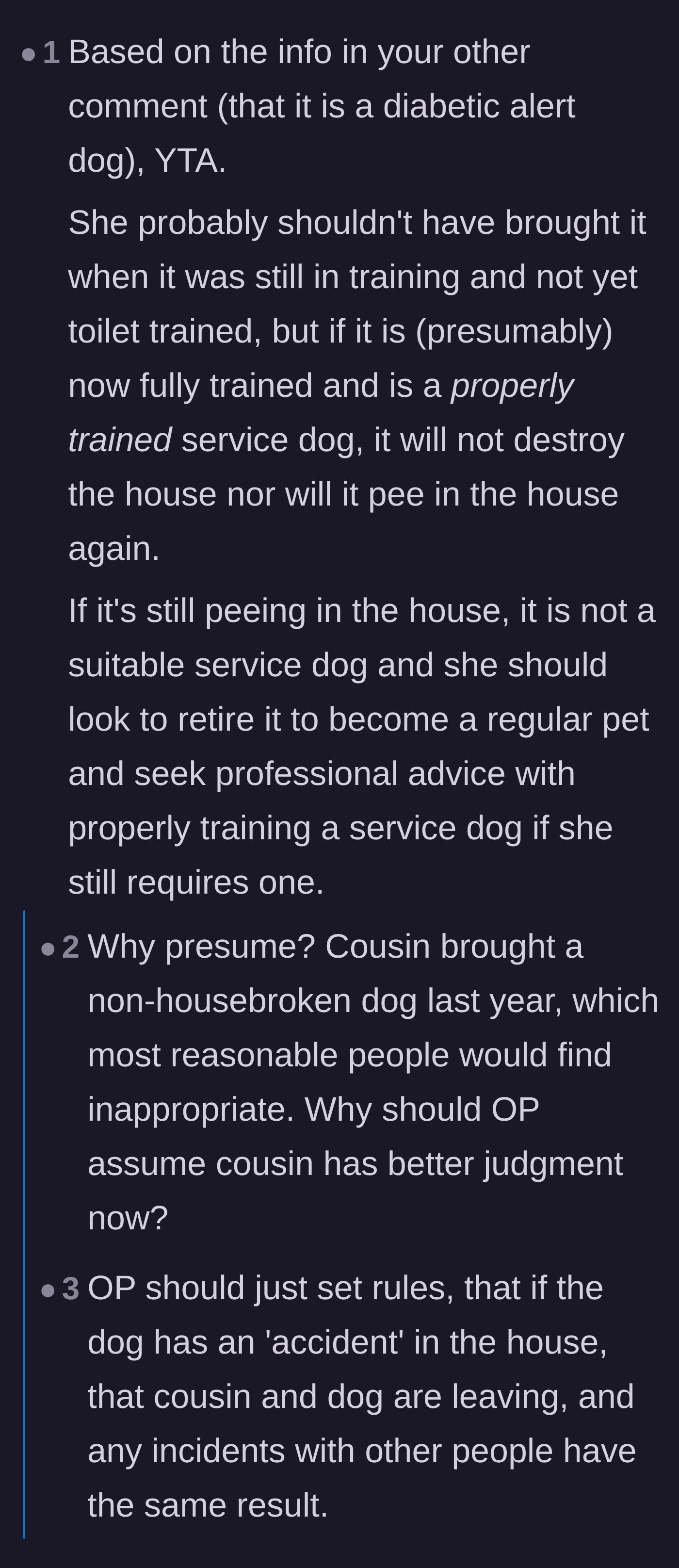 Comment thread 2 - Commenters arguing that an unhousebroken dog should not be given the benefit of the doubt a year later.