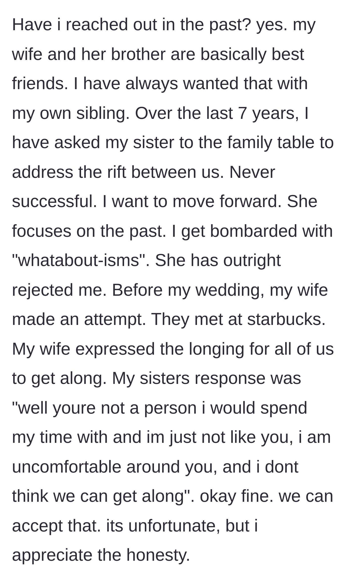 Story part 6 - The main character details seven years of failed attempts to mend the relationship, including a brutal coffee shop rejection of his wife.