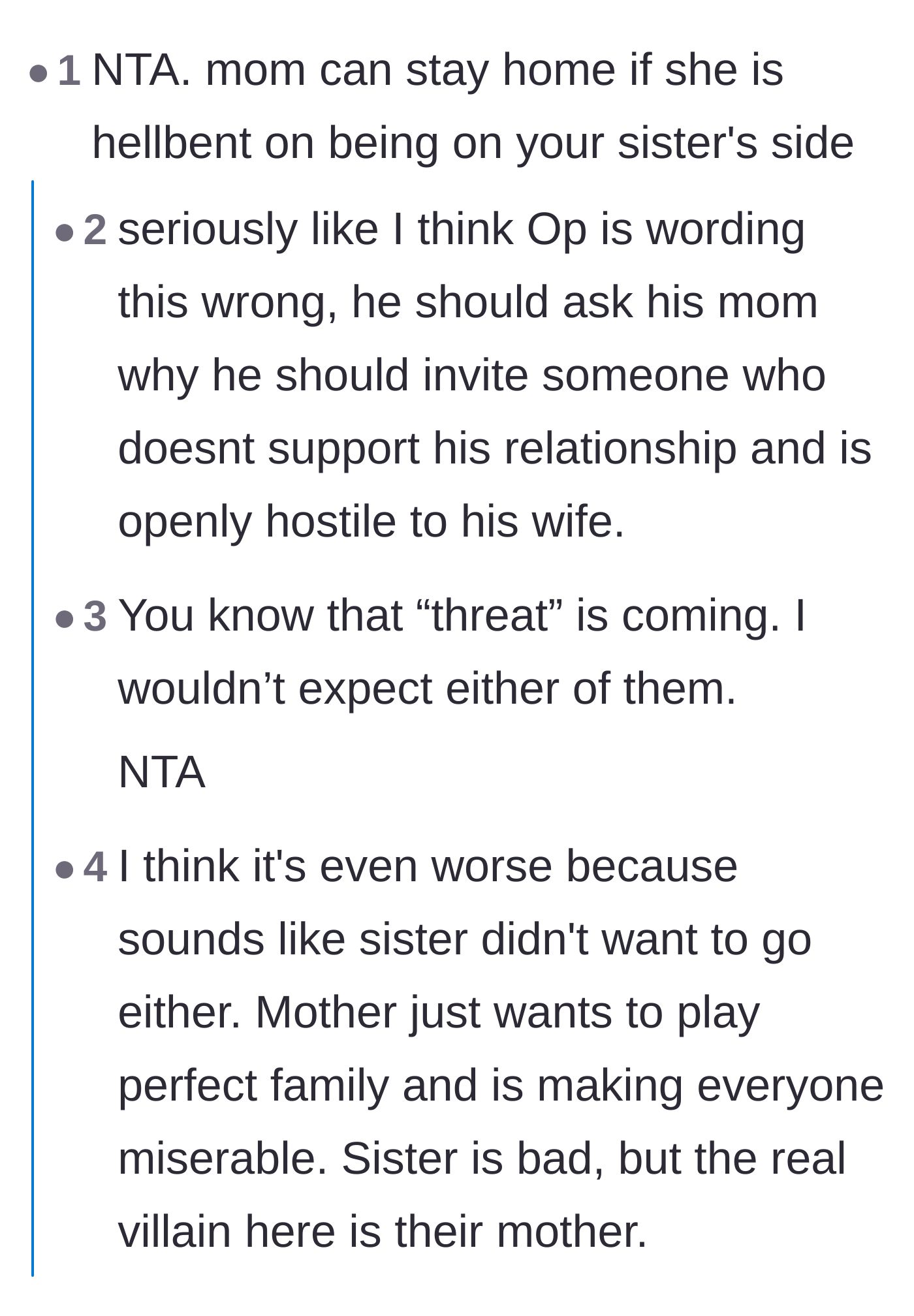 Comment thread 1 - Readers calling out the mother as the real villain for forcing a toxic family dynamic.