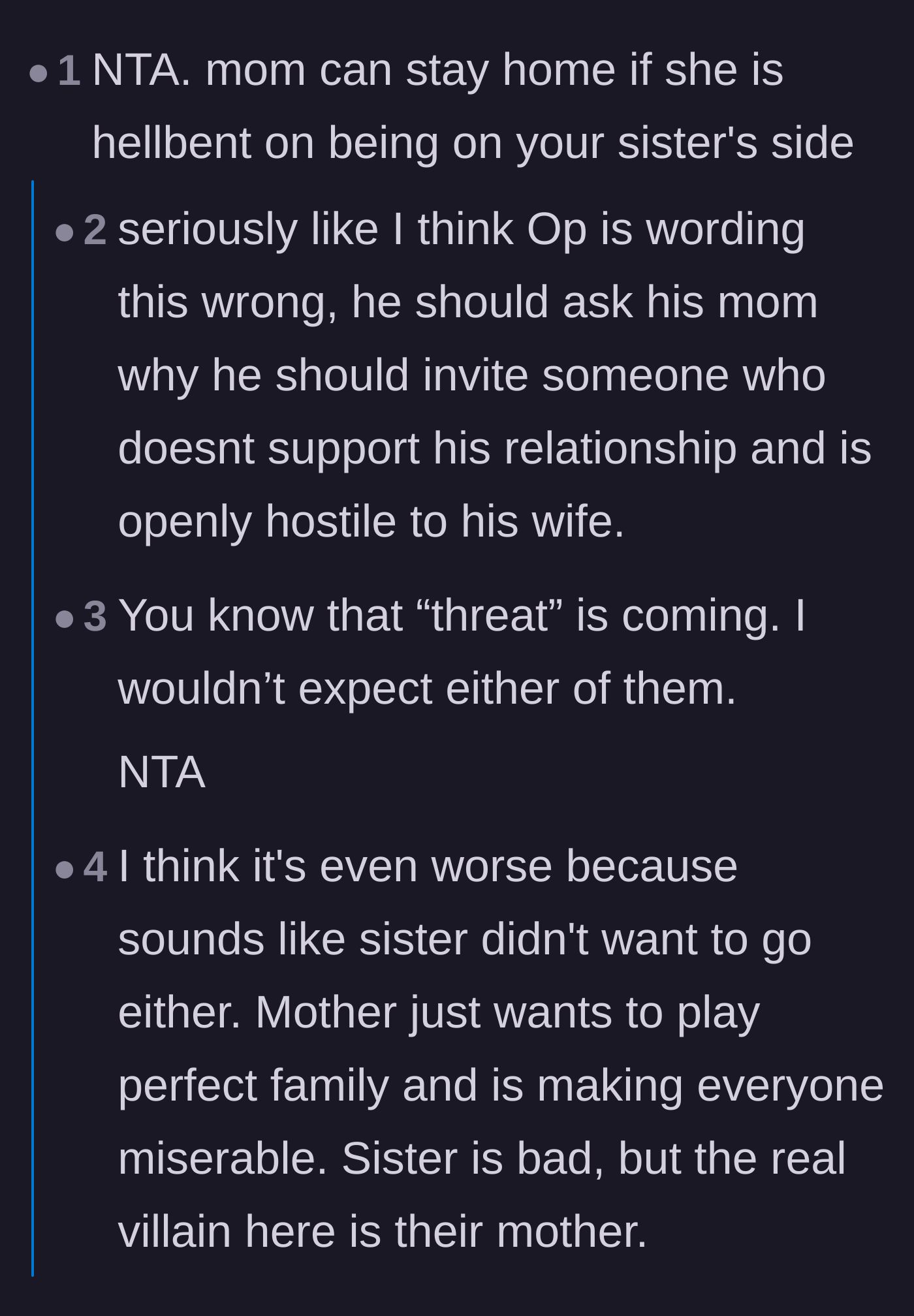 Comment thread 1 - Readers calling out the mother as the real villain for forcing a toxic family dynamic.