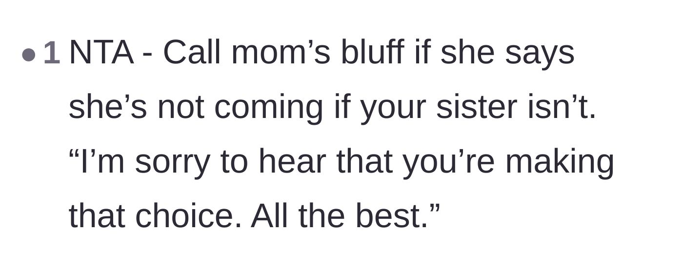 Comment thread 5 - Advice on calling the mother's bluff with a perfectly calm and detached response.