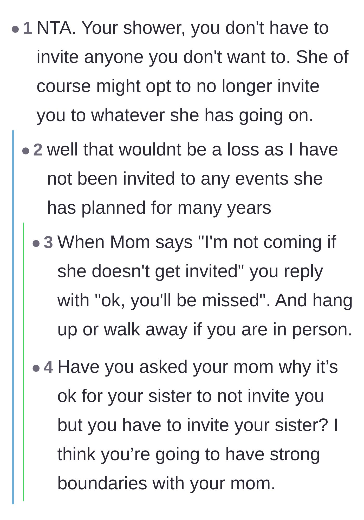 Comment thread 6 - The author confirming that his sister's cruelty likely stems from deep resentment and jealousy over his happy life.