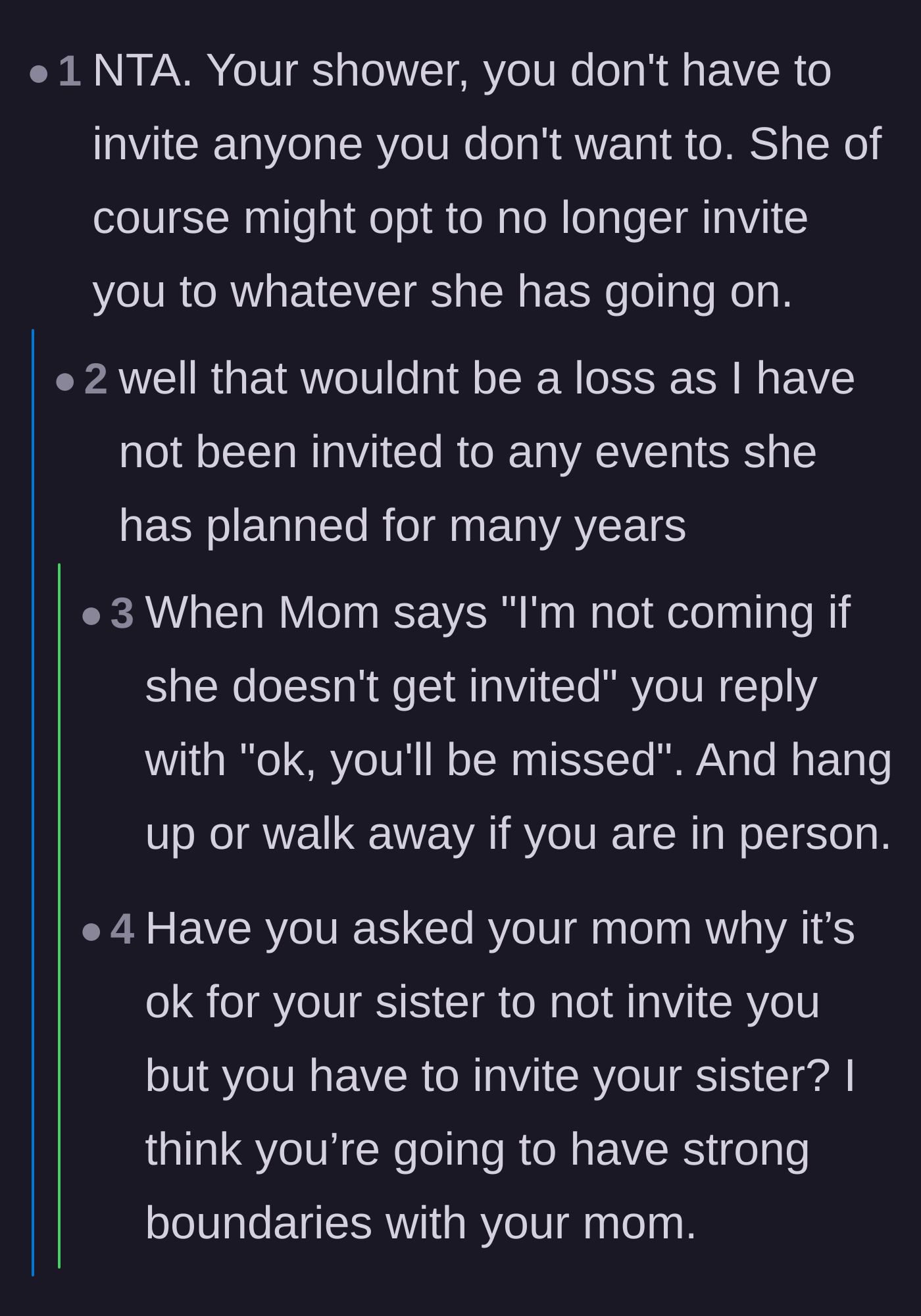 Comment thread 6 - The author confirming that his sister's cruelty likely stems from deep resentment and jealousy over his happy life.
