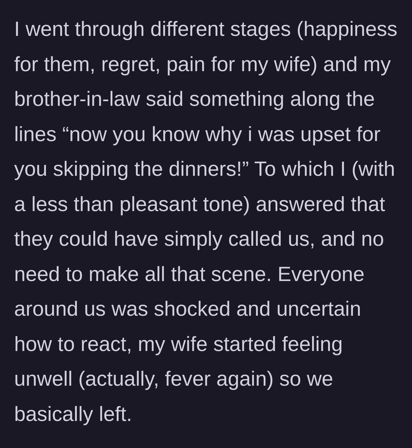 Story part 6 - The brother smugly bragging about the reveal, prompting the husband to finally snap, call out their cruelty, and leave with his sick wife.
