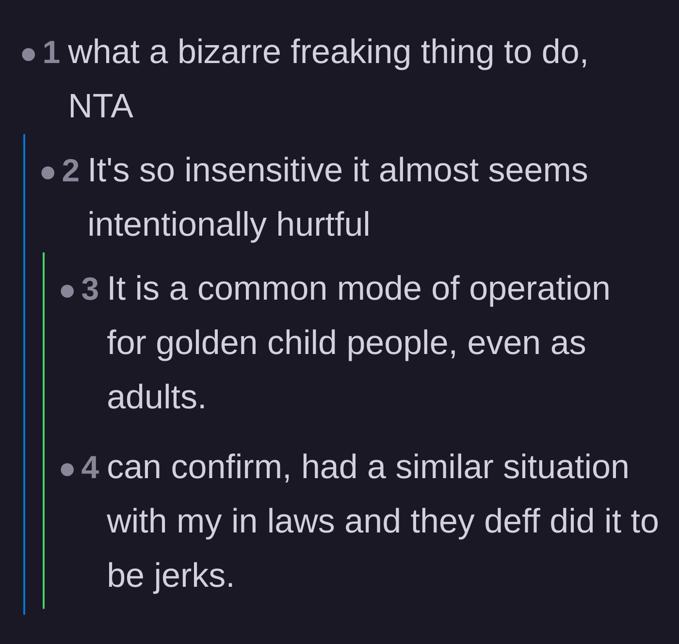 Comment thread 4 - Users debating whether the golden child brother's actions were just clueless or intentionally cruel.