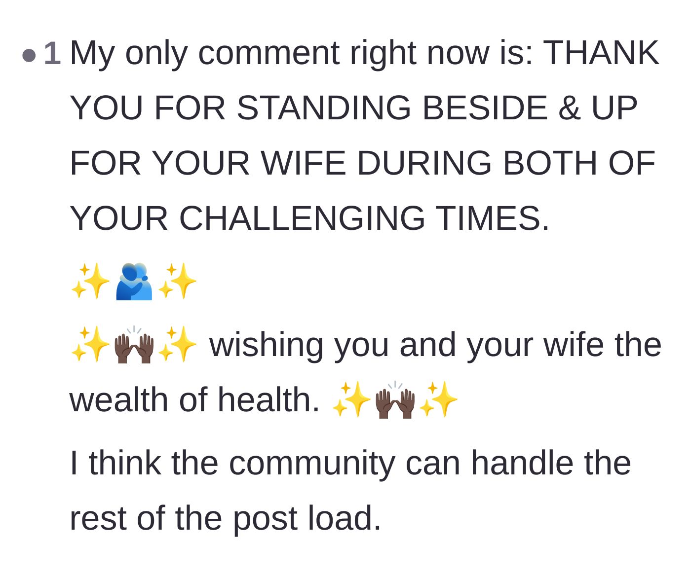 Comment thread 6 - A massive outpouring of love and support for the husband fiercely protecting his medically fragile wife.