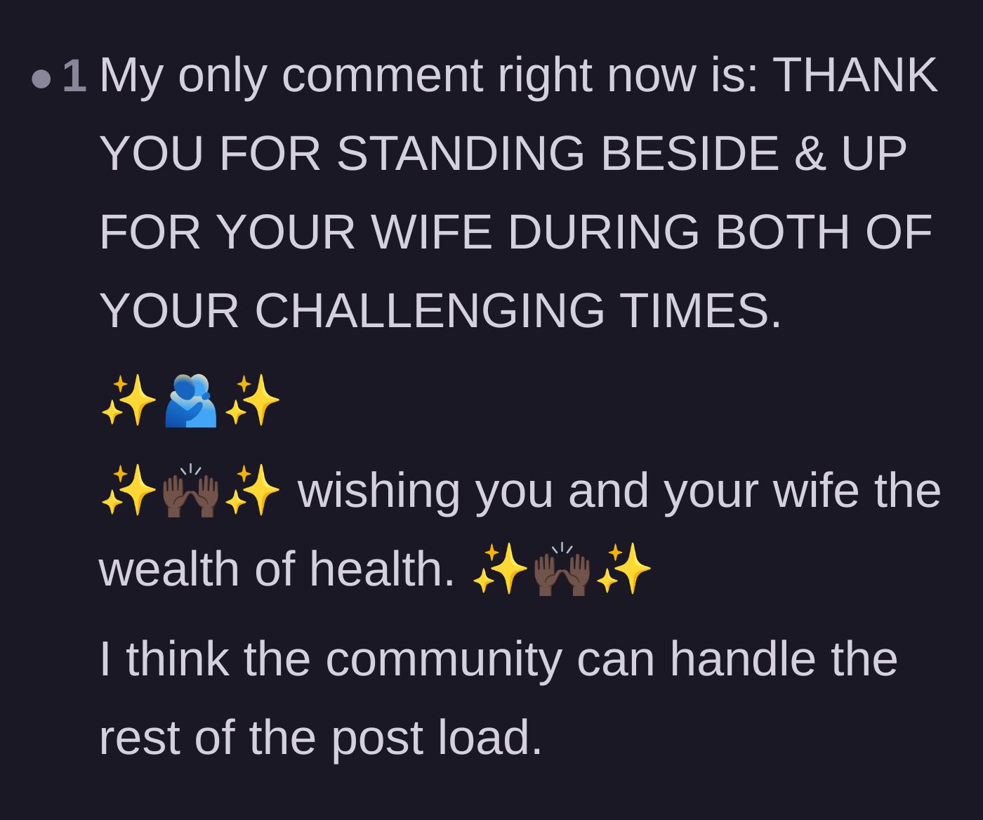 Comment thread 6 - A massive outpouring of love and support for the husband fiercely protecting his medically fragile wife.