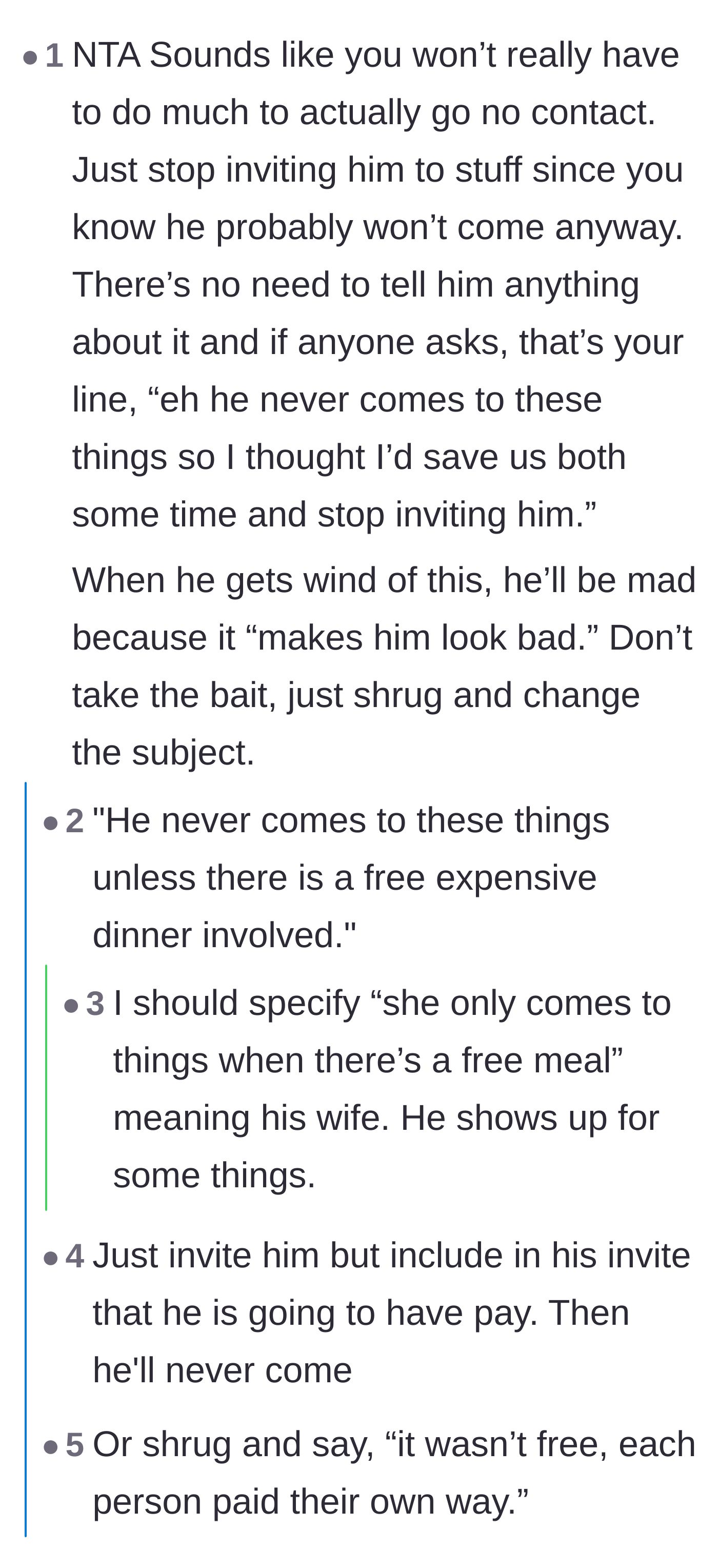 Comment thread 1 - Readers suggest quietly dropping the brother from future invites or forcing him to pay his own way while debating the mother's role in the drama