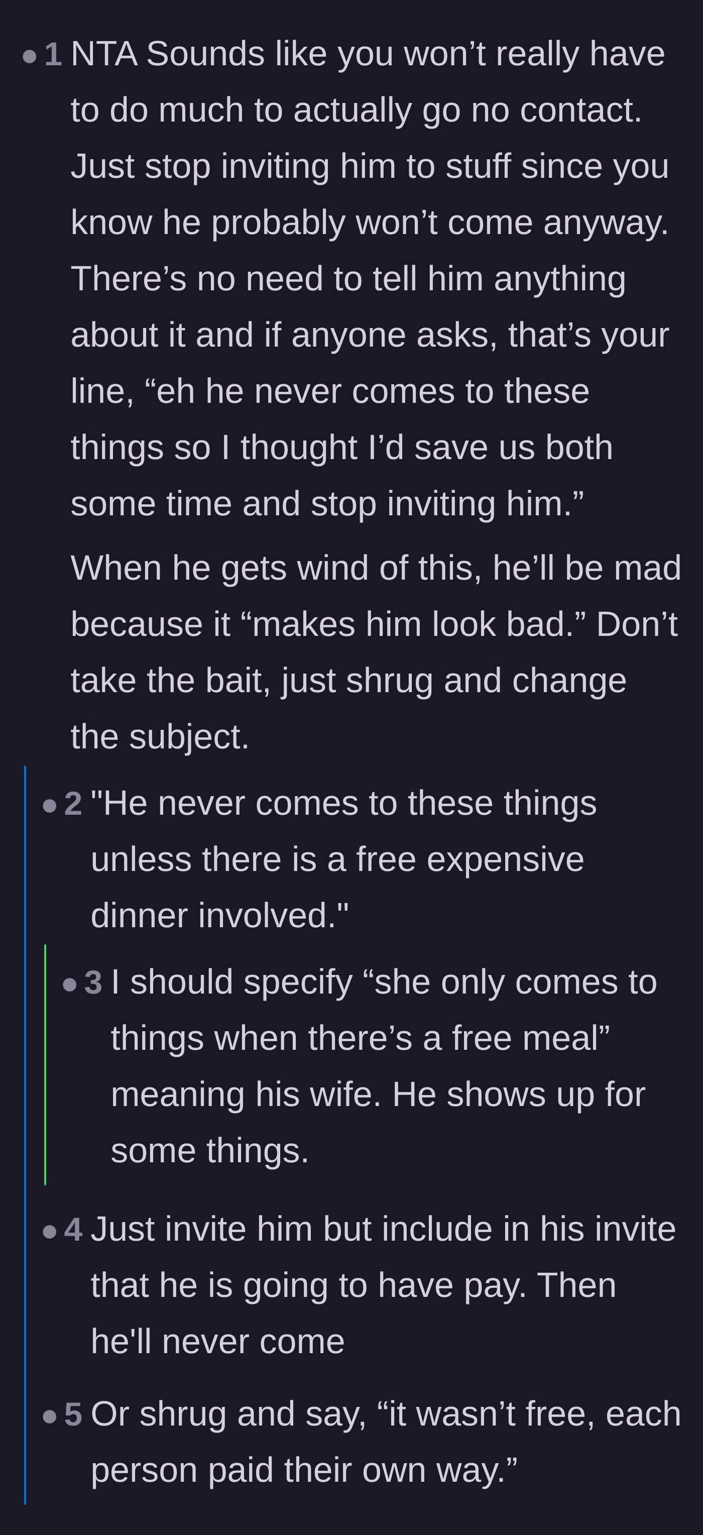 Comment thread 1 - Readers suggest quietly dropping the brother from future invites or forcing him to pay his own way while debating the mother's role in the drama