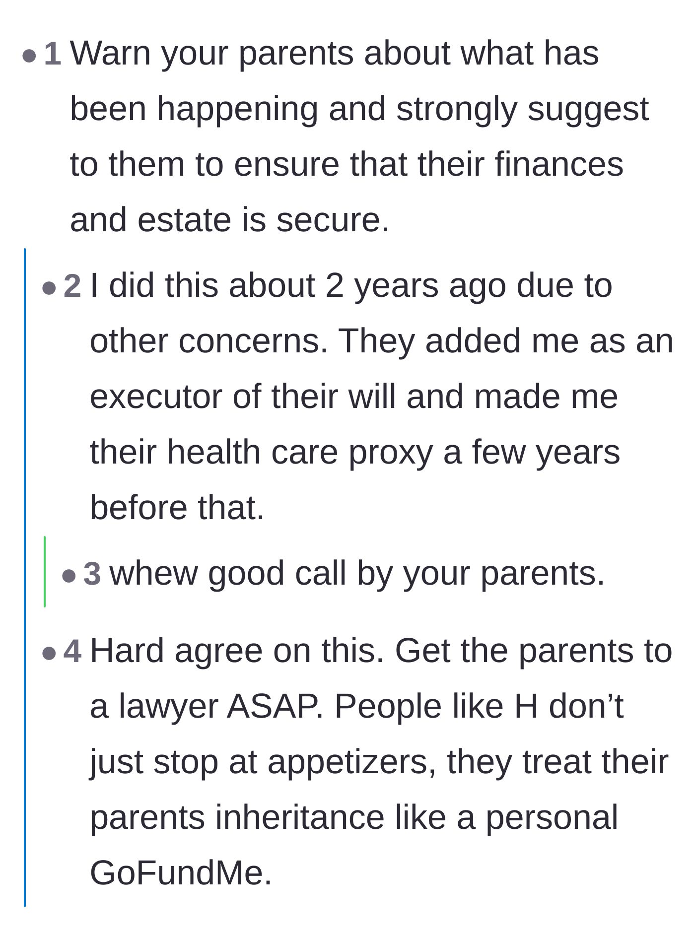 Comment thread 2 - Commenters warn the husband to protect his parents' estate from his brother, and the husband reveals he is already the executor